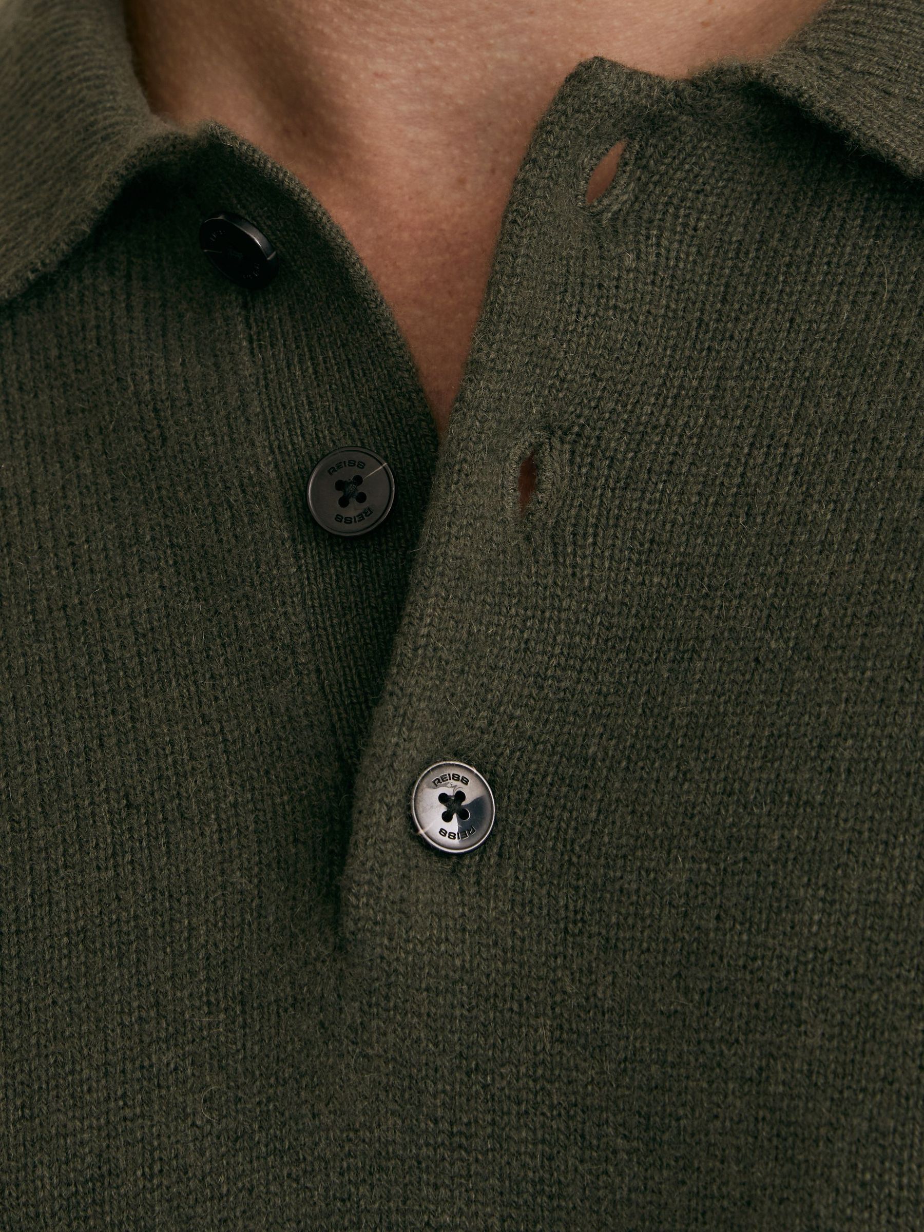 100% Cashmere Half-Button Polo Jumper in Dark Olive - Image 3 of 7