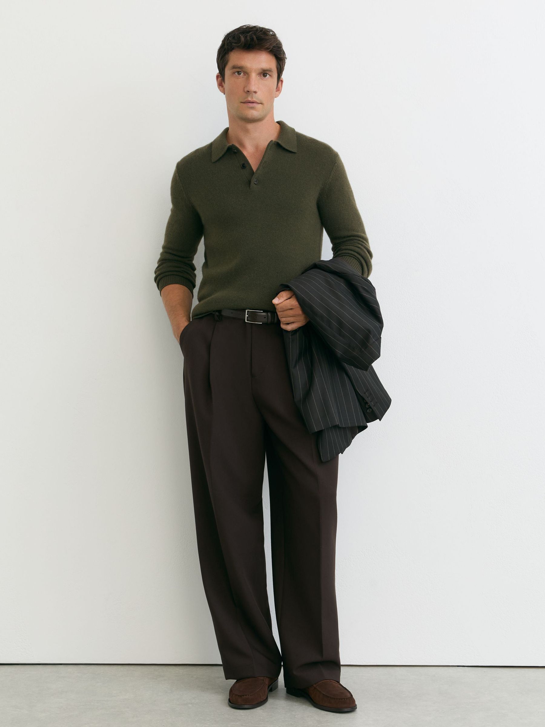 100% Cashmere Half-Button Polo Jumper in Dark Olive - Image 6 of 7