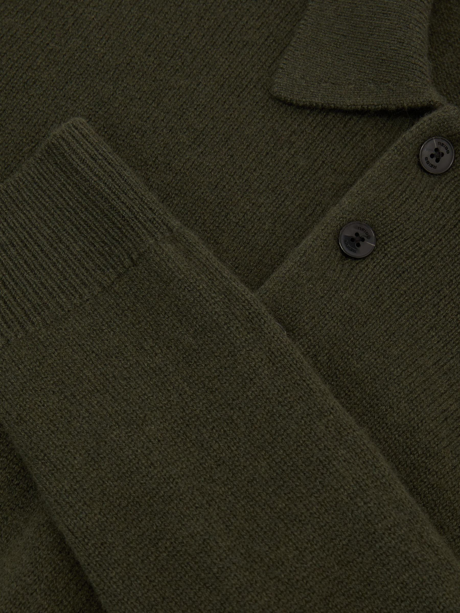 100% Cashmere Half-Button Polo Jumper in Dark Olive - Image 7 of 7