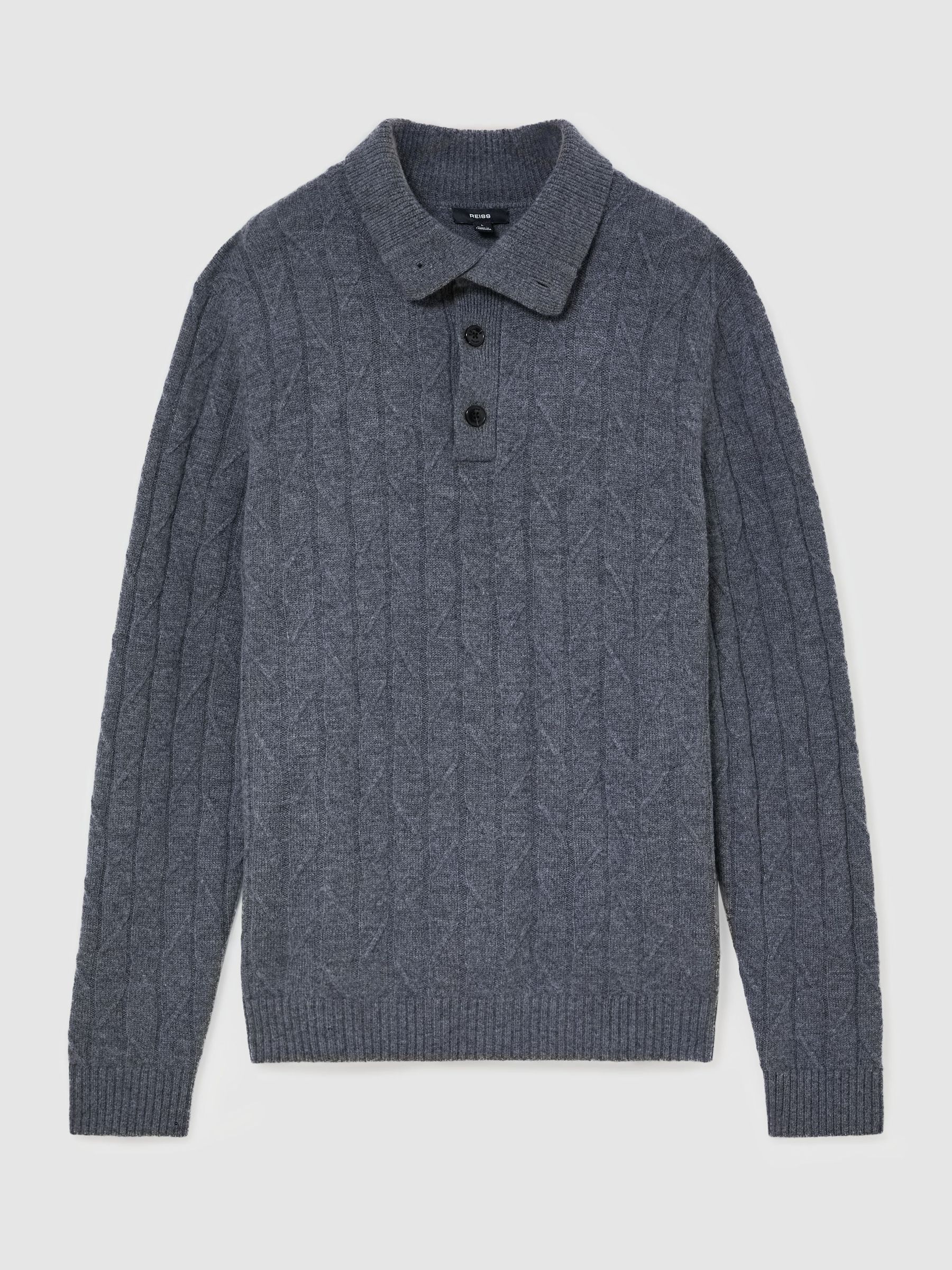 Wool Stitch-Detail Half-Button Jumper in Mid Grey Melange - Image 2 of 7