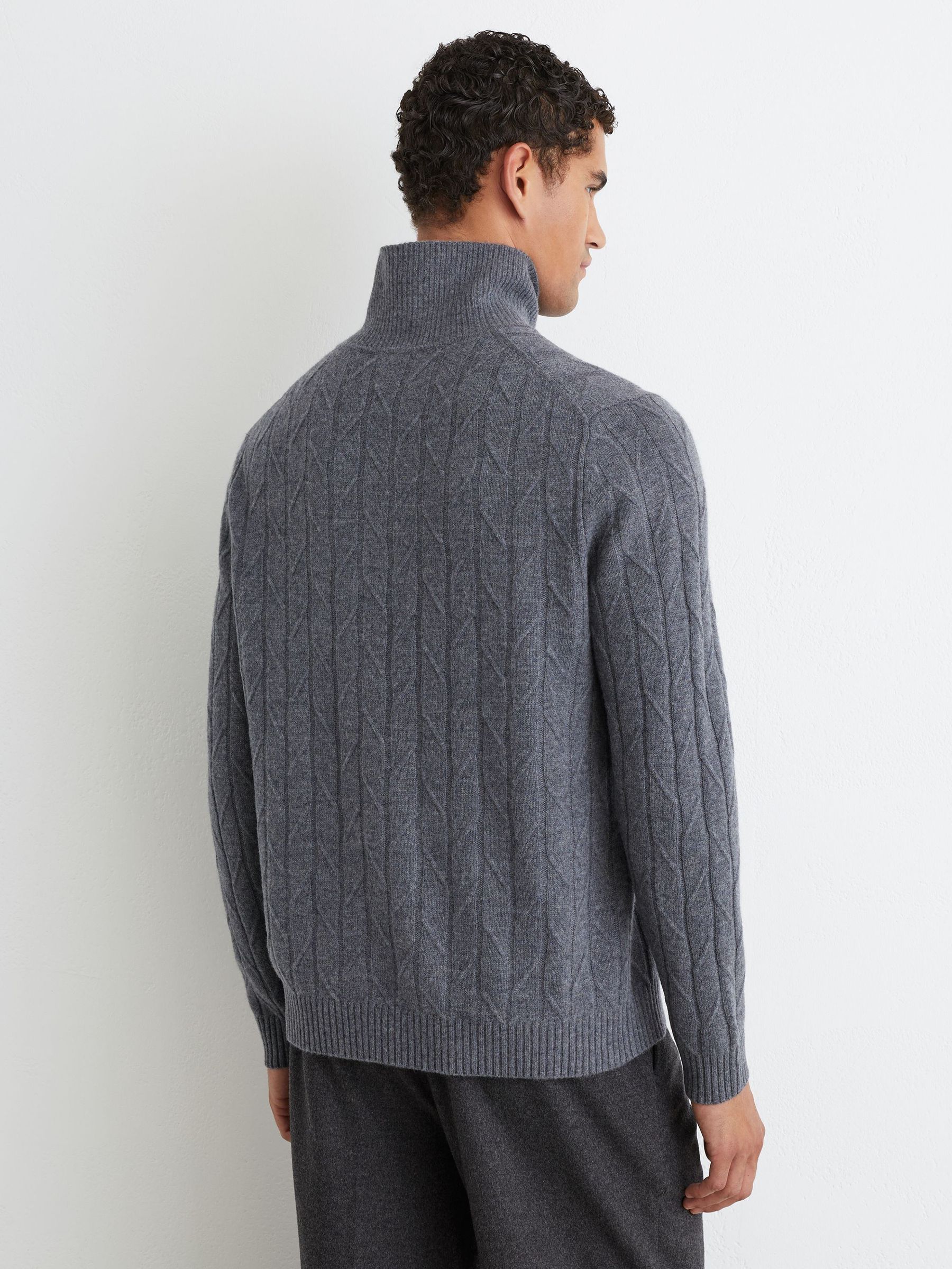 Wool Stitch-Detail Half-Button Jumper in Mid Grey Melange - Image 6 of 7