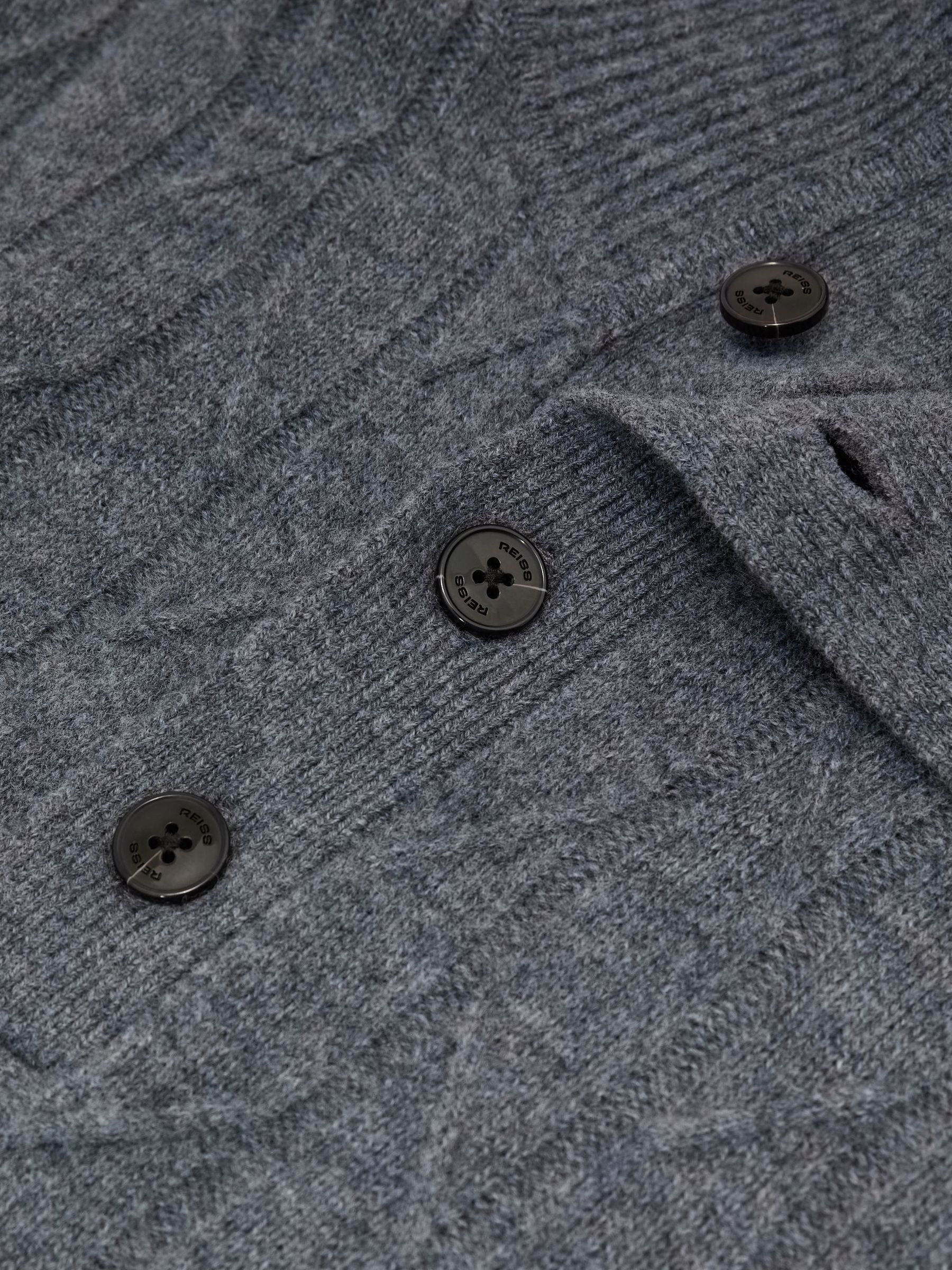 Wool Stitch-Detail Half-Button Jumper in Mid Grey Melange - Image 7 of 7