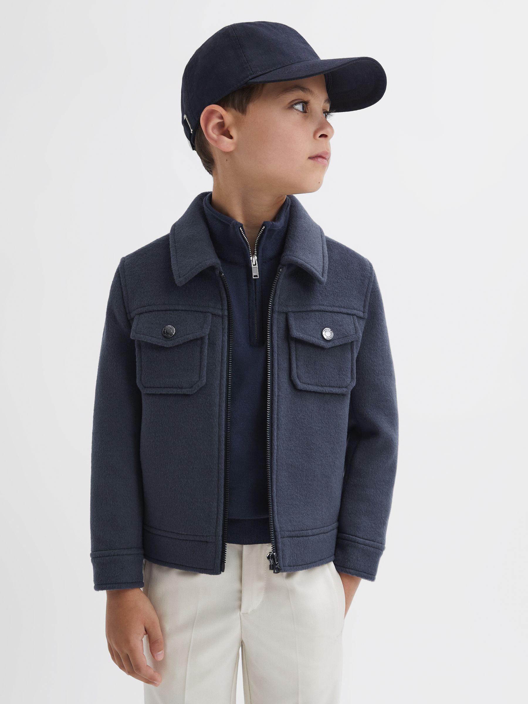 9-14 yrs Wool Trucker Jacket in Airforce Blue - Image 1 of 5
