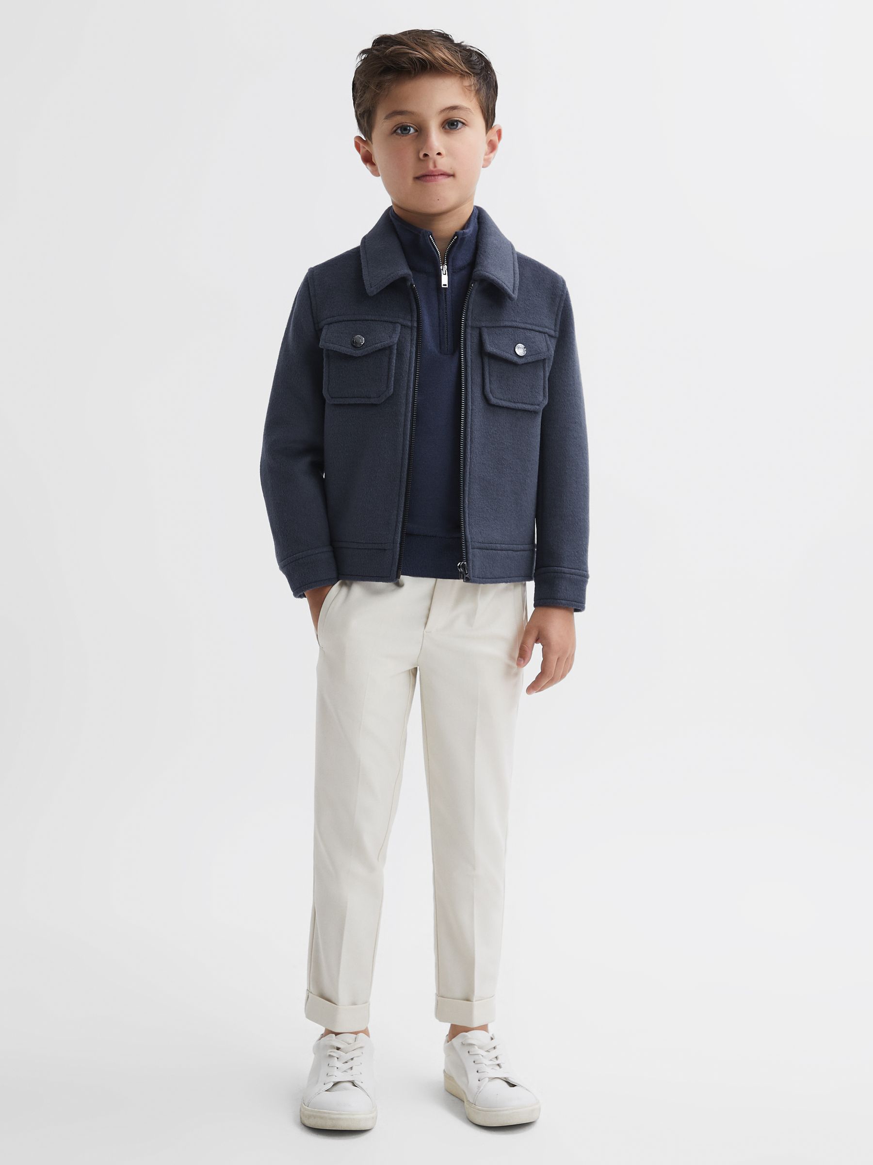 9-14 yrs Wool Trucker Jacket in Airforce Blue - Image 3 of 5