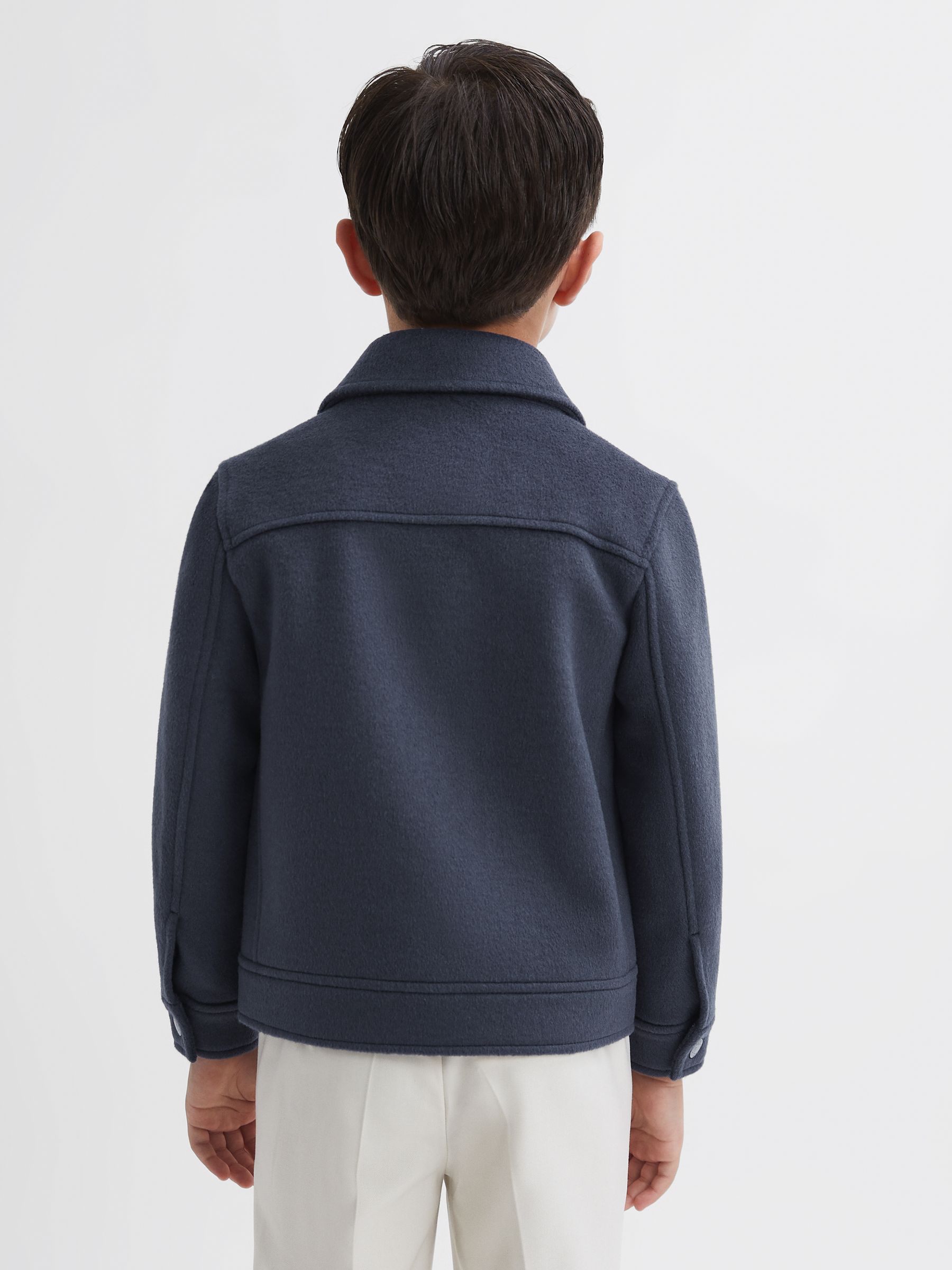 9-14 yrs Wool Trucker Jacket in Airforce Blue - Image 4 of 5