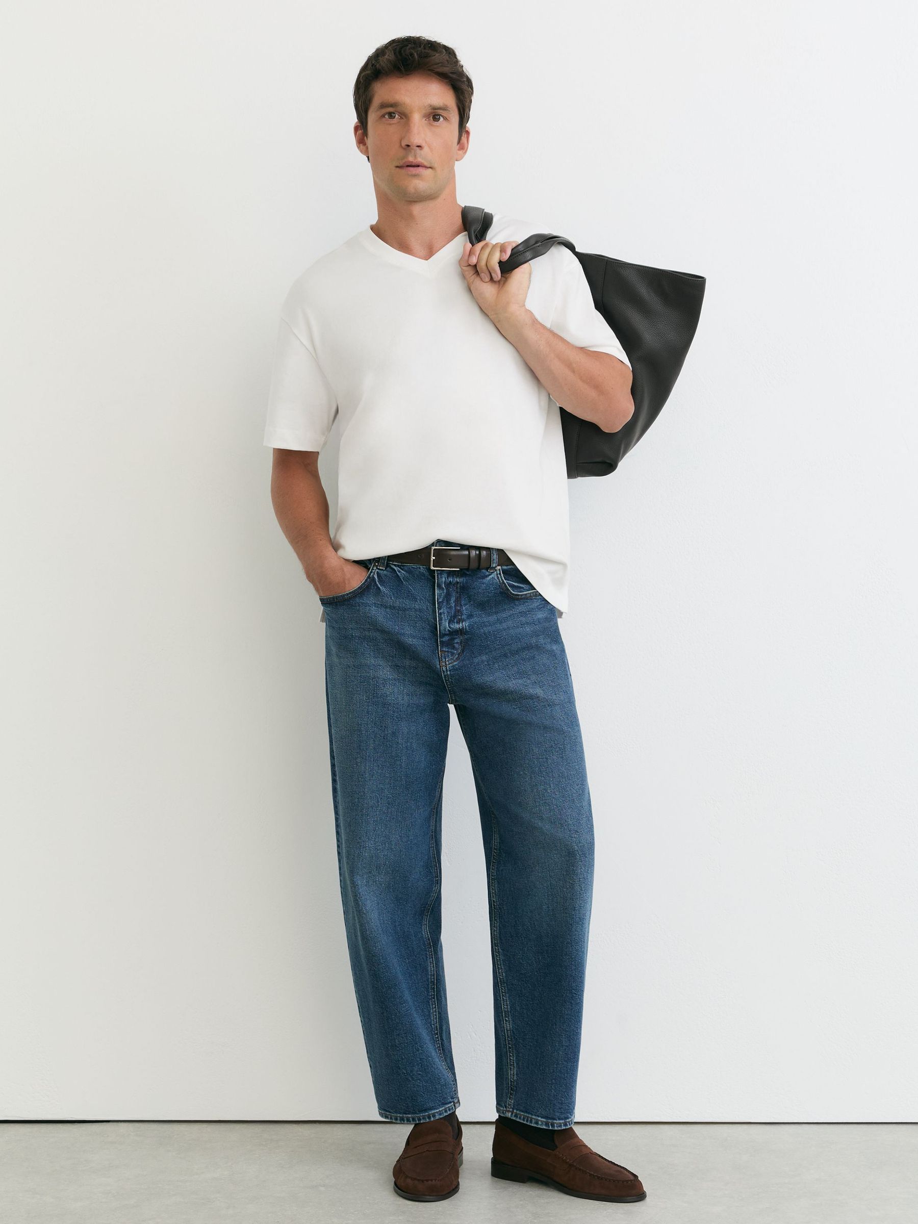Cotton V-Neck Relaxed-Fit T-Shirt in White - Image 4 of 6