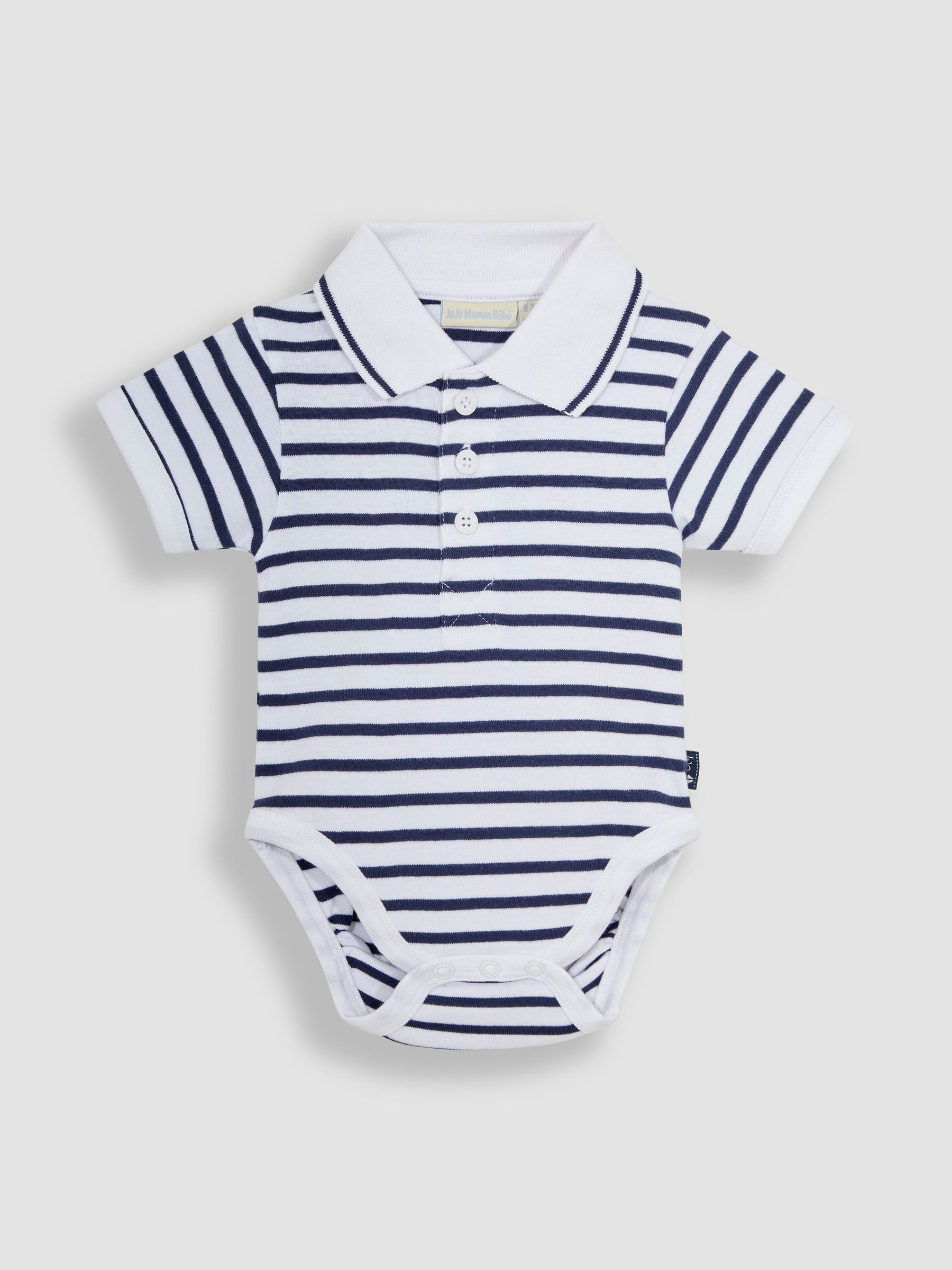 White Navy Stripe Short Sleeve Polo Shirt Bodysuit - Image 1 of 3