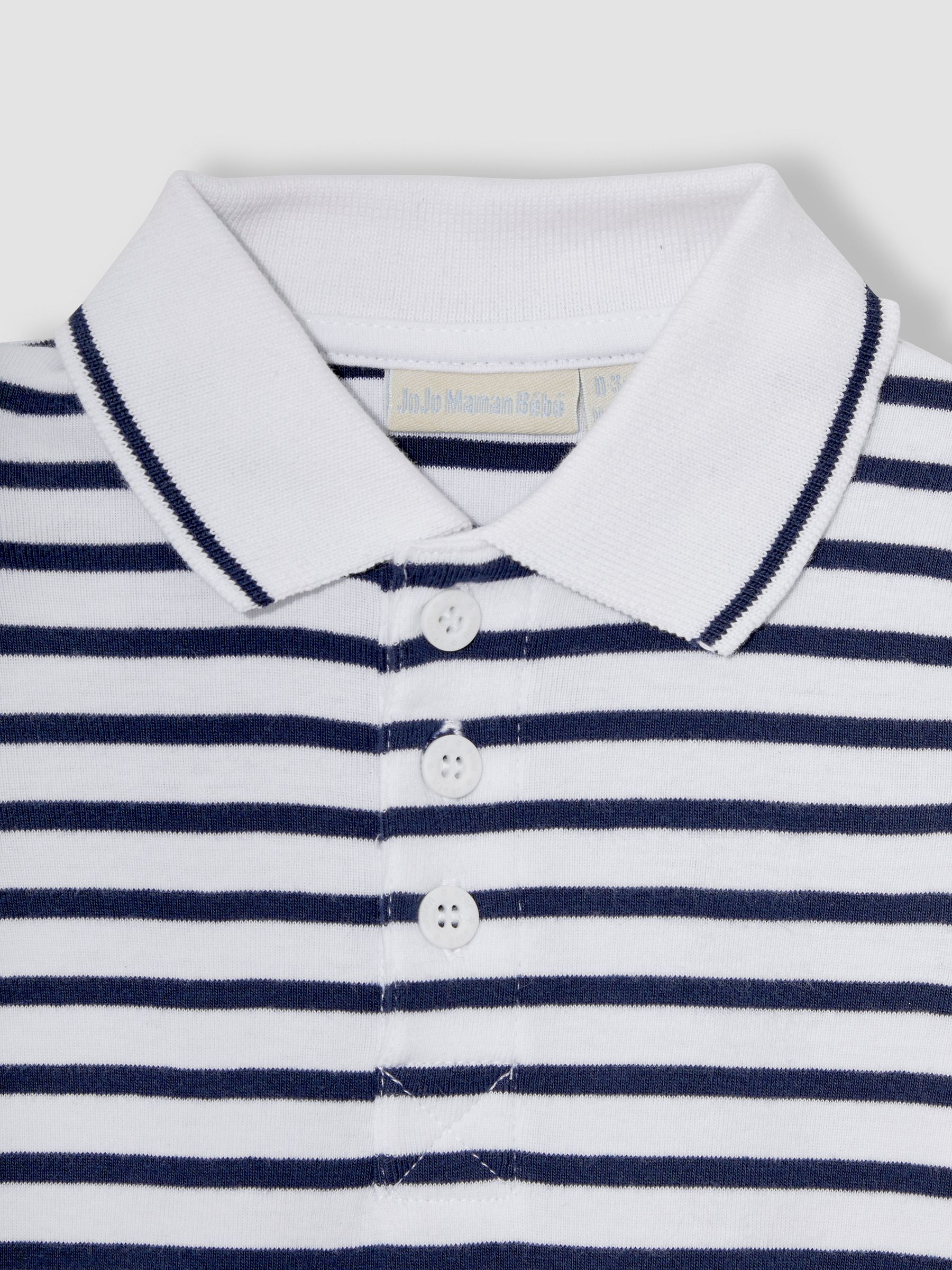 White Navy Stripe Short Sleeve Polo Shirt Bodysuit - Image 2 of 3