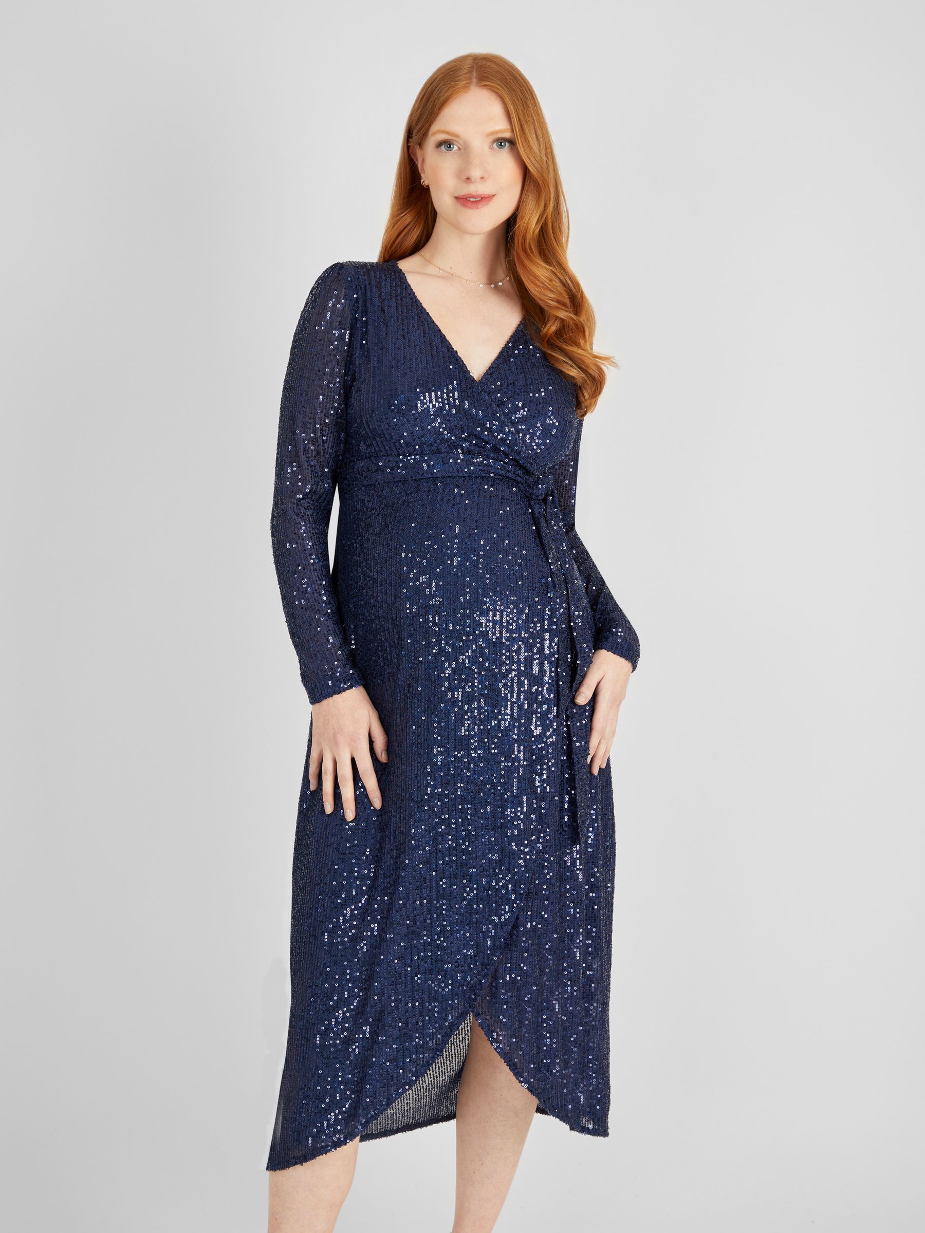 Navy Sequin Wrap Maternity Dress - Image 2 of 5
