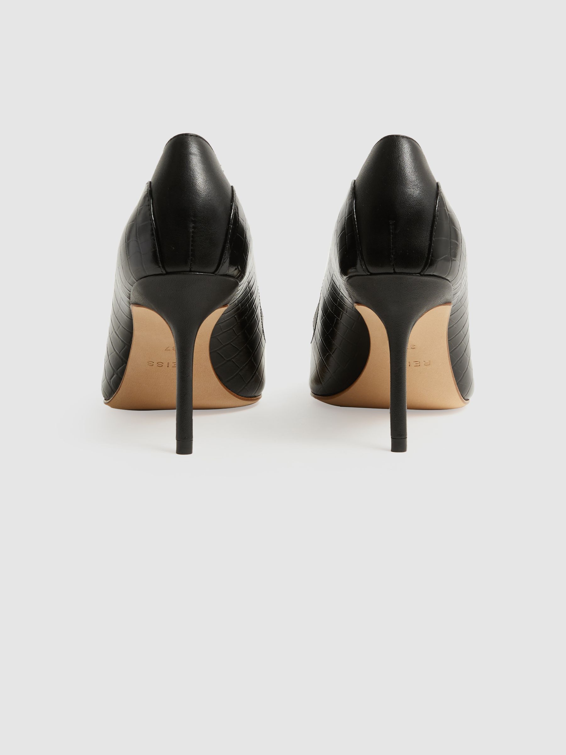Leather Contrast Court Shoes in Black - Image 4 of 5