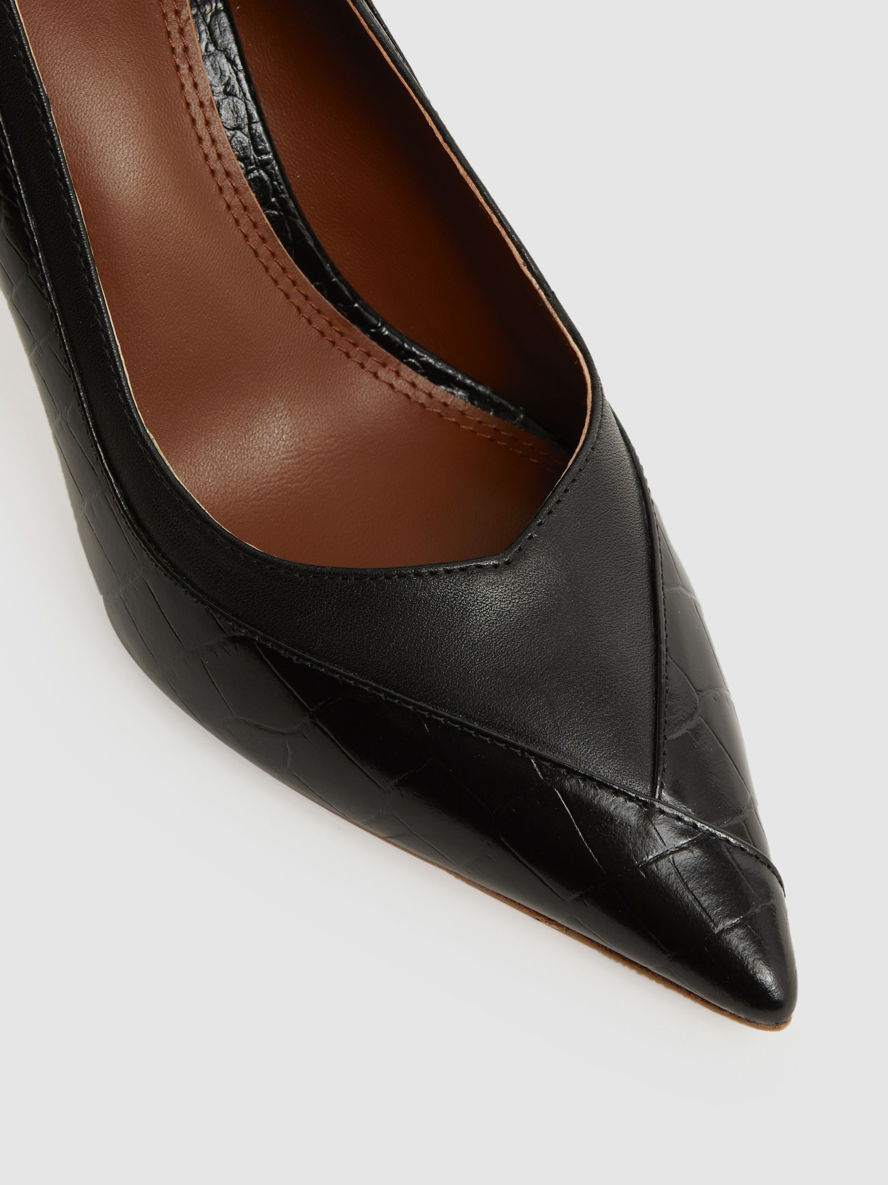 Leather Contrast Court Shoes in Black - Image 6 of 6