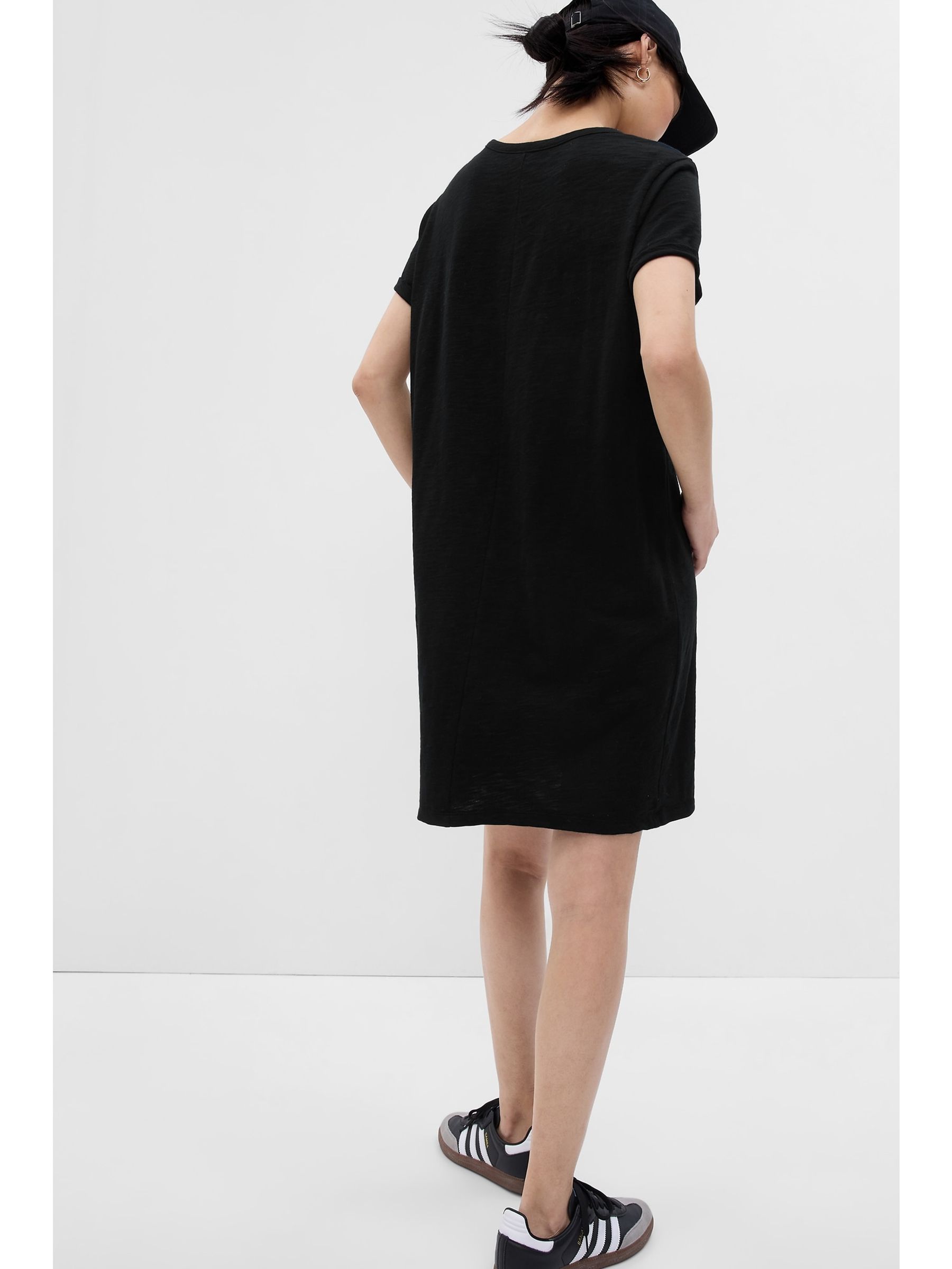 Black Crew Neck Short Sleeve Pocket Mini T-Shirt Dress - Image 2 of 2