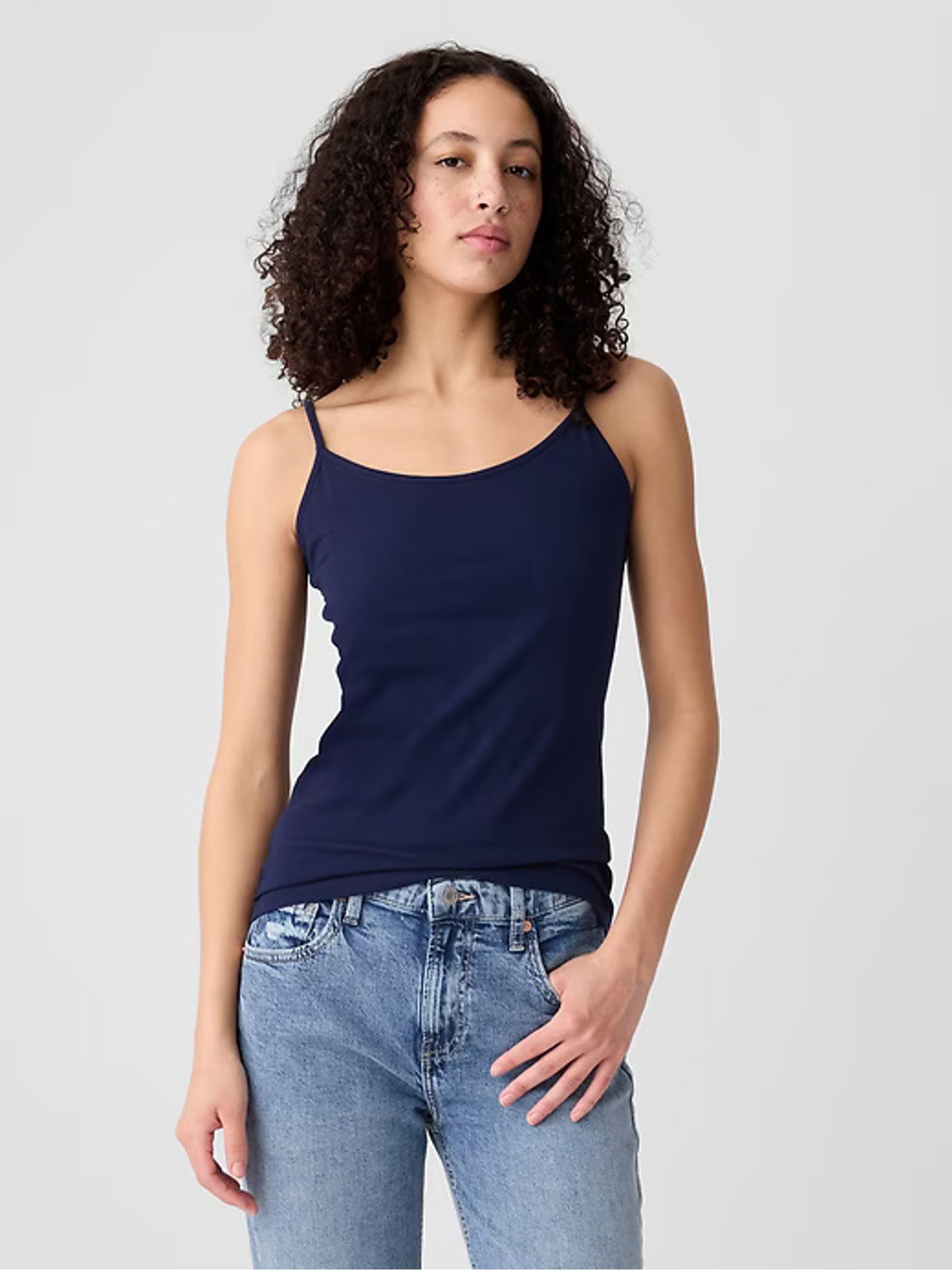 Navy Blue Fitted Adjustable Strappy Top - Image 2 of 5