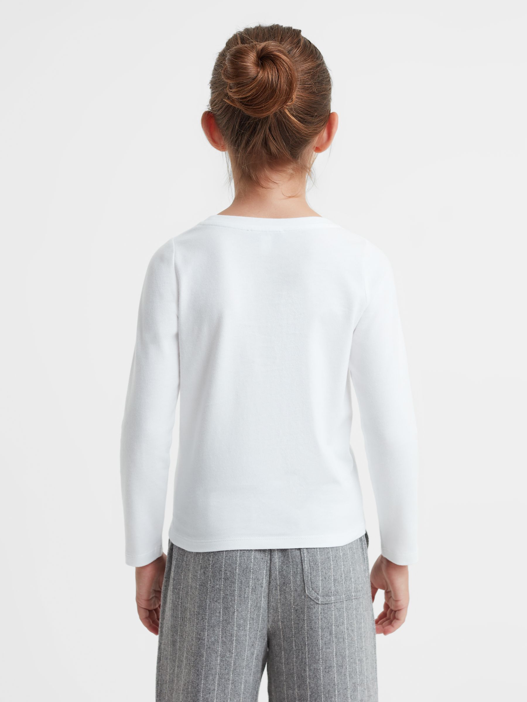 4-9 yrs Cotton Reindeer Long Sleeve T-Shirt in White - Image 5 of 6