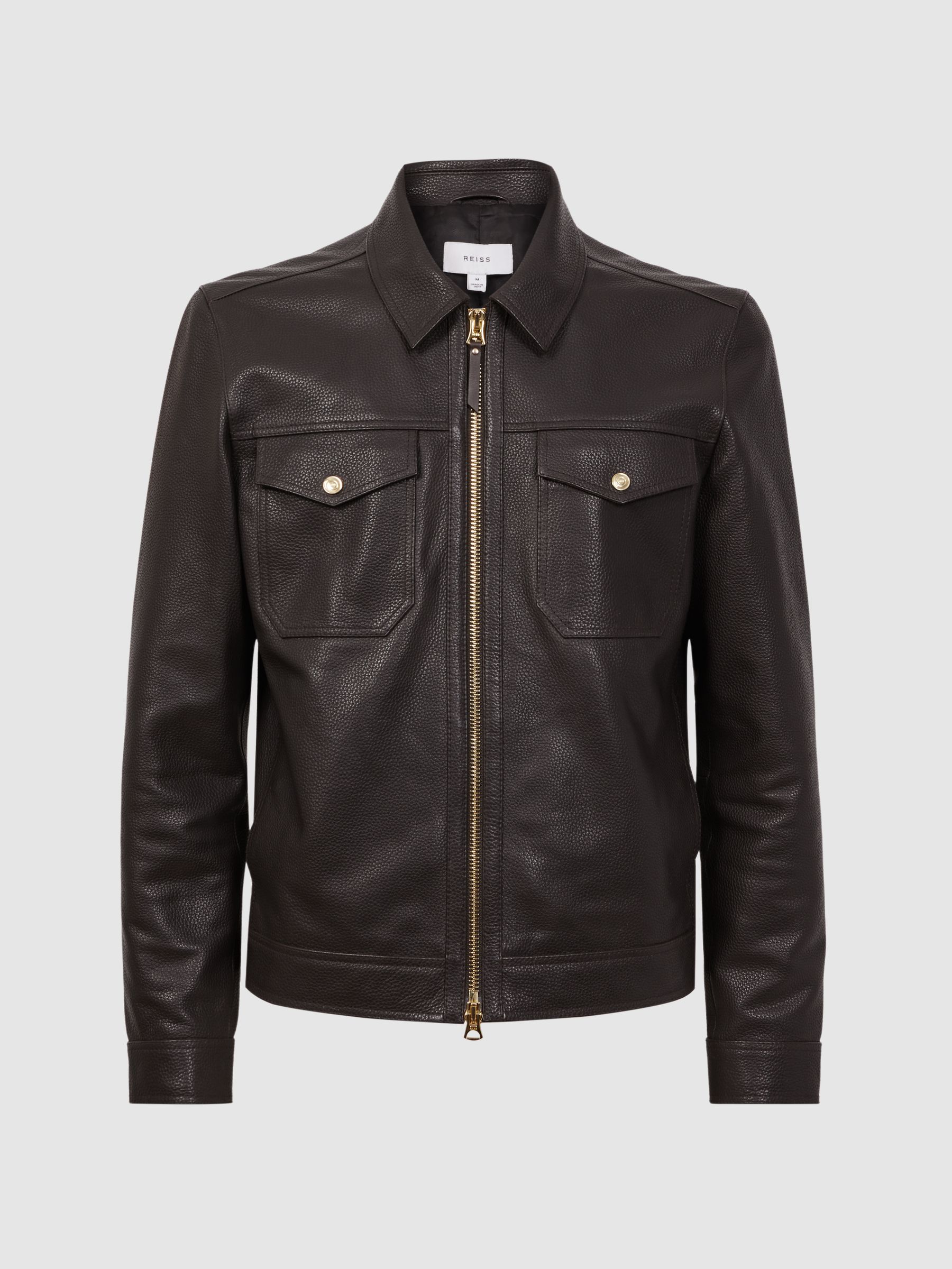 Leather Zip Through Jacket in Chocolate - Image 7 of 8
