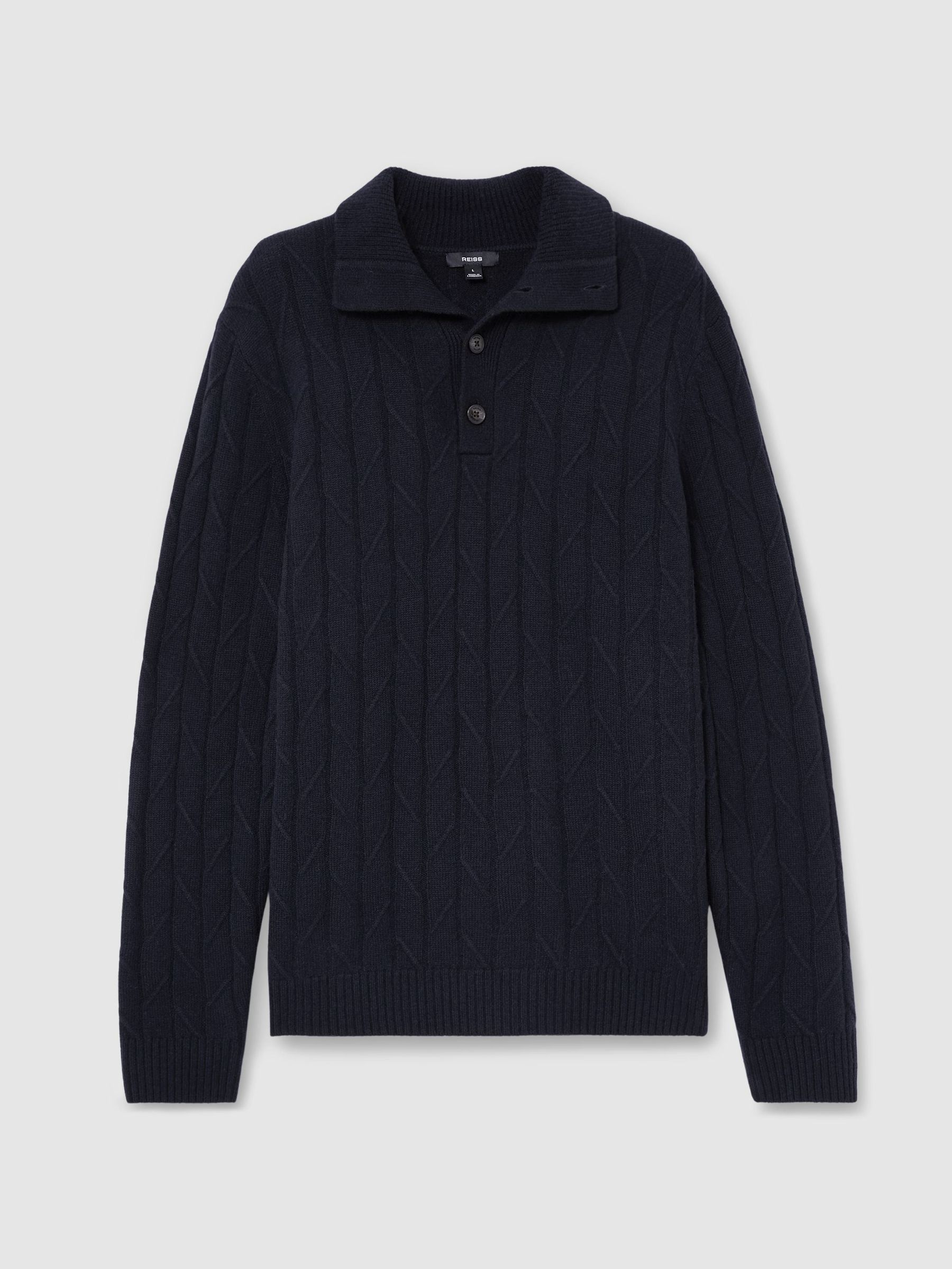 Wool Stitch-Detail Half-Button Jumper in Navy - Image 2 of 6