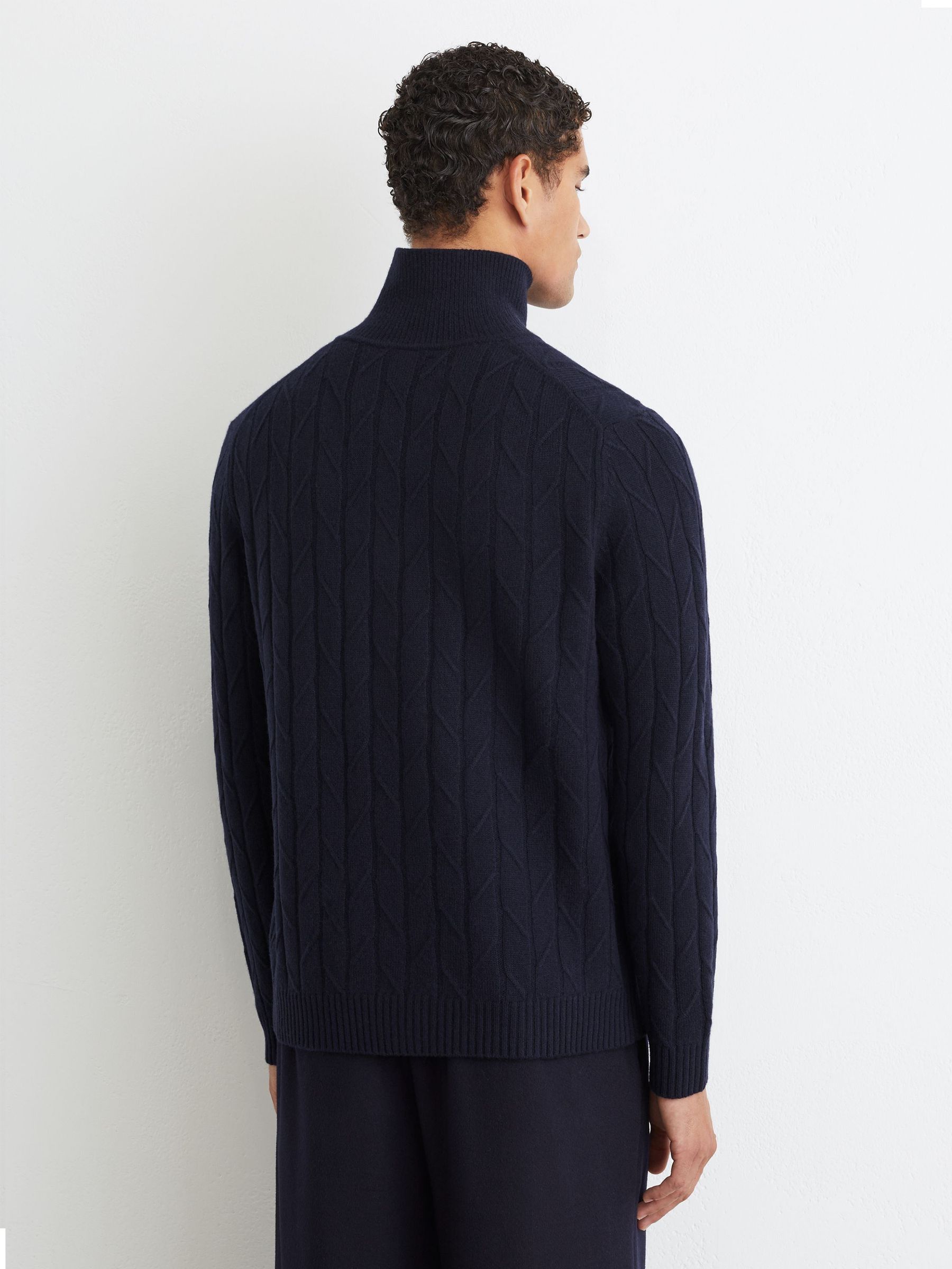 Wool Stitch-Detail Half-Button Jumper in Navy - Image 5 of 6