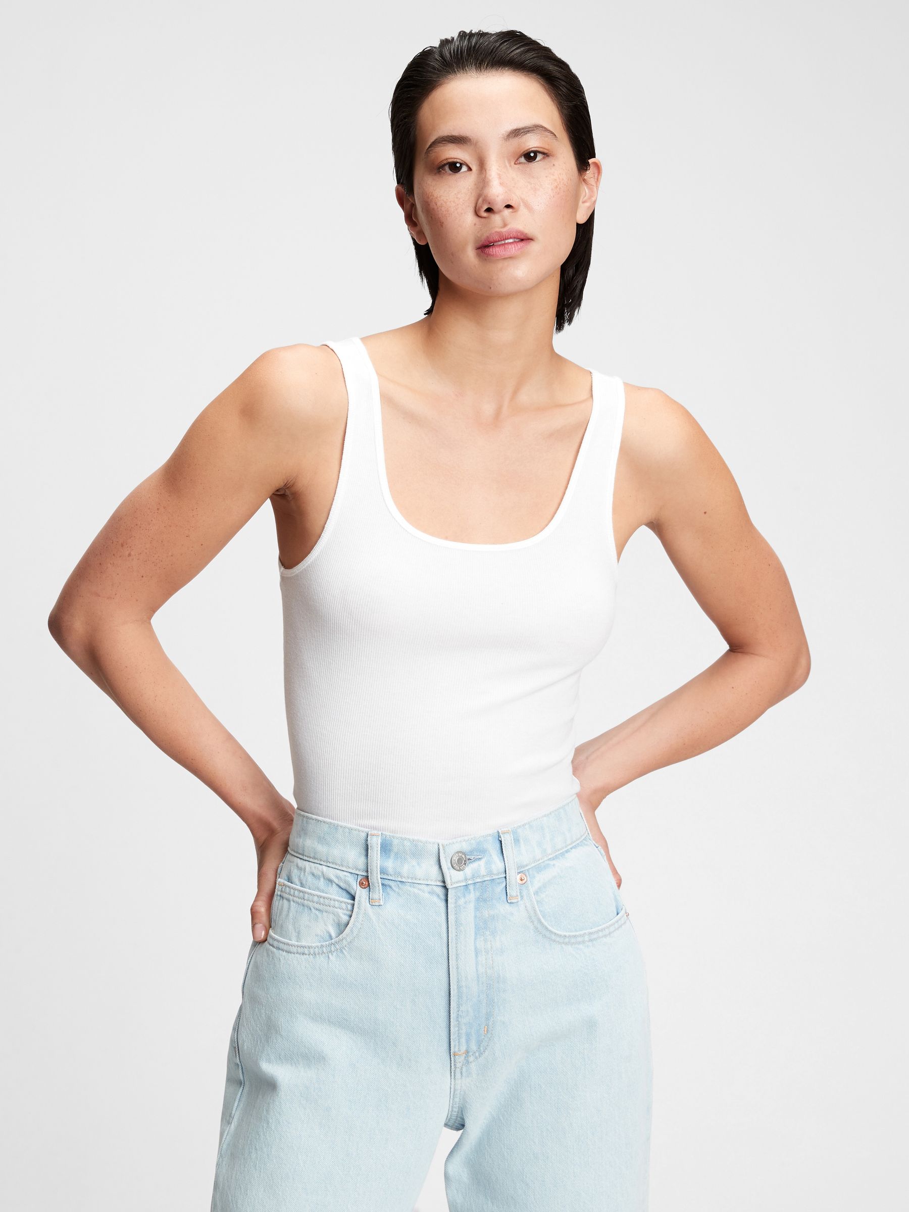 White Ribbed Scoop Neck Vest - Image 1 of 1