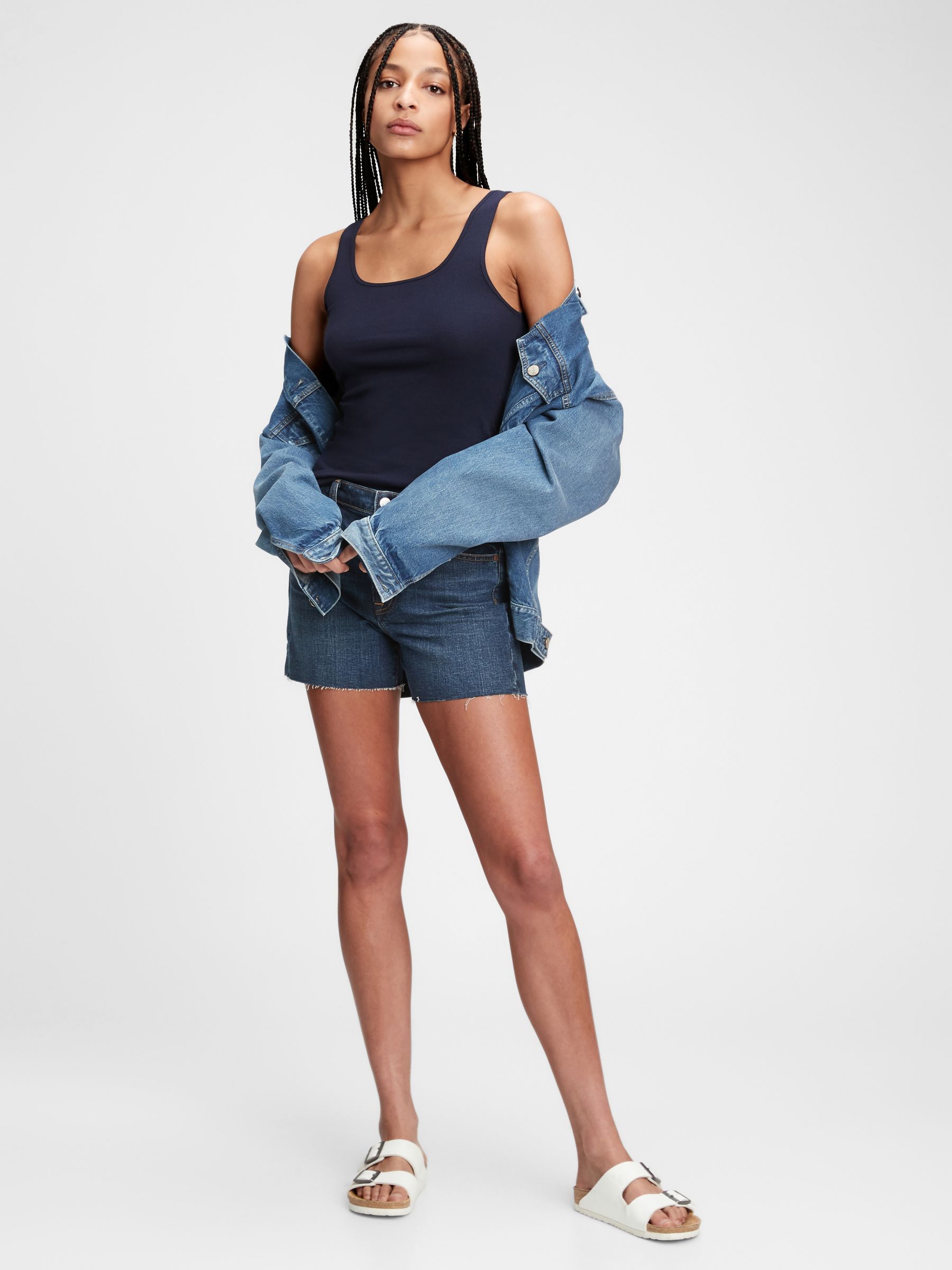 Navy Blue Ribbed Scoop Neck Vest - Image 1 of 1
