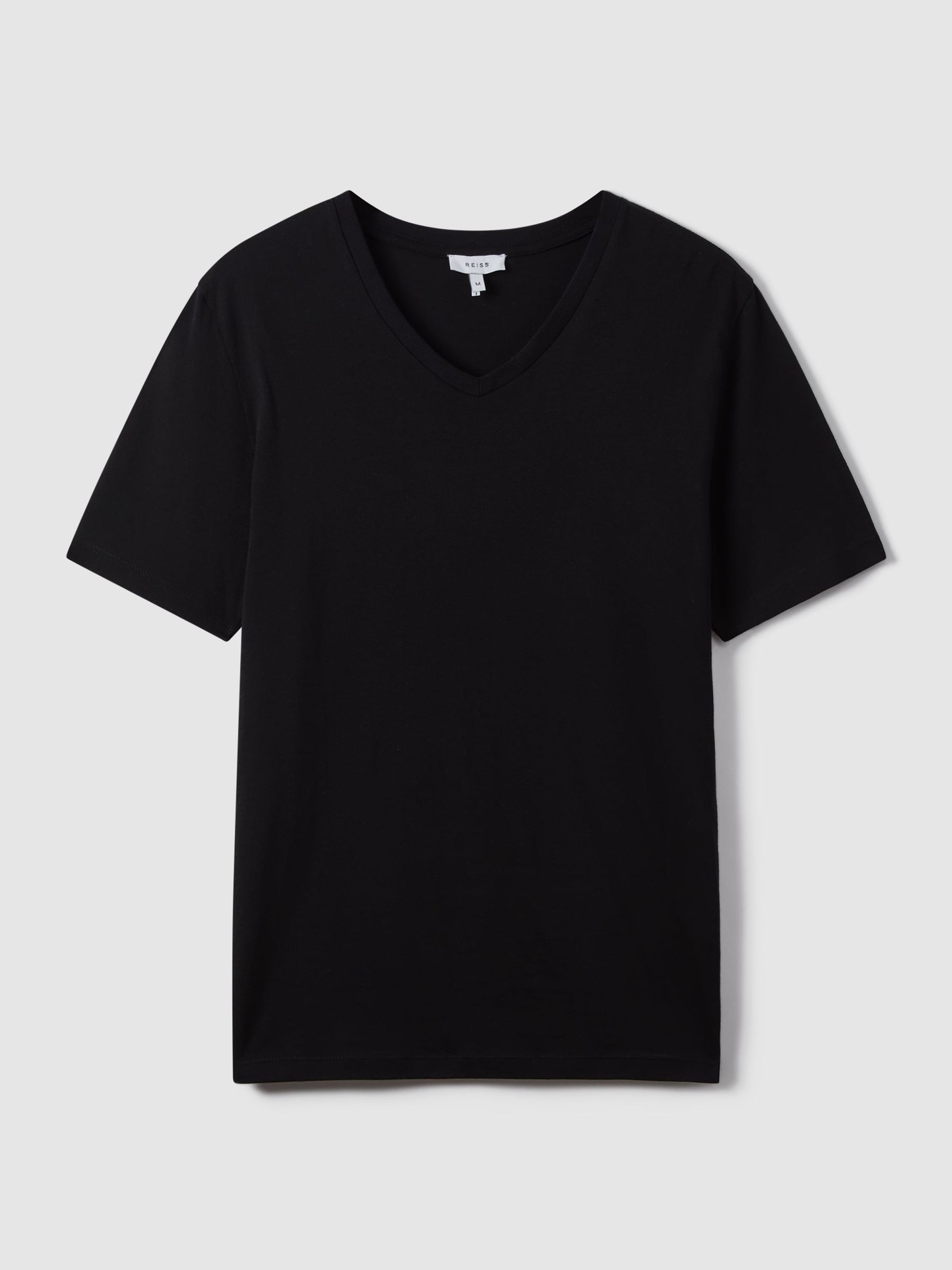 Cotton V-neck Tailored-Fit T-Shirt in Black - Image 2 of 6