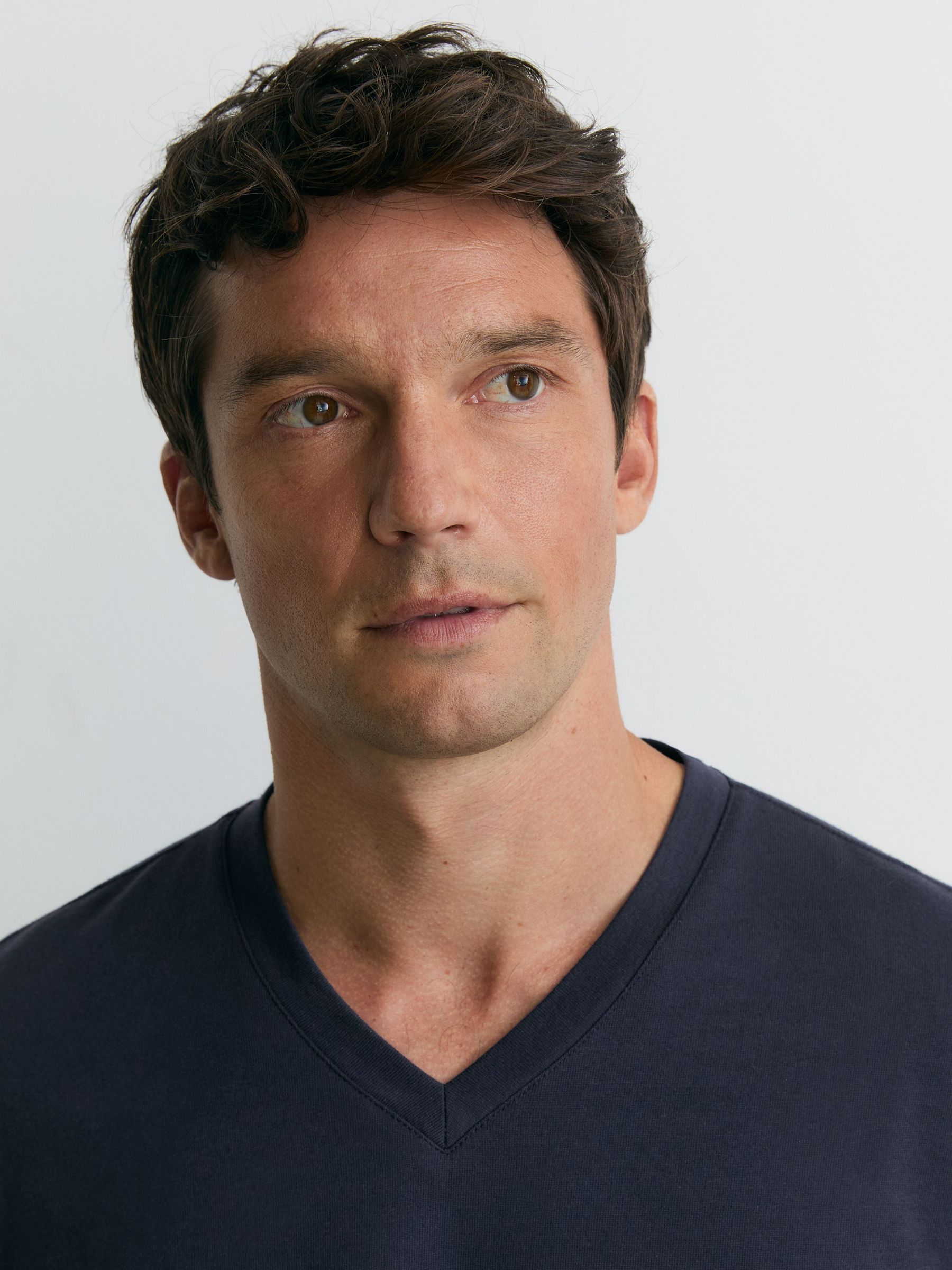 Cotton V-Neck Relaxed-Fit T-Shirt in Navy - Image 1 of 6 Cotton V-Neck Relaxed-Fit T-Shirt in Navy - Image 1 of 6