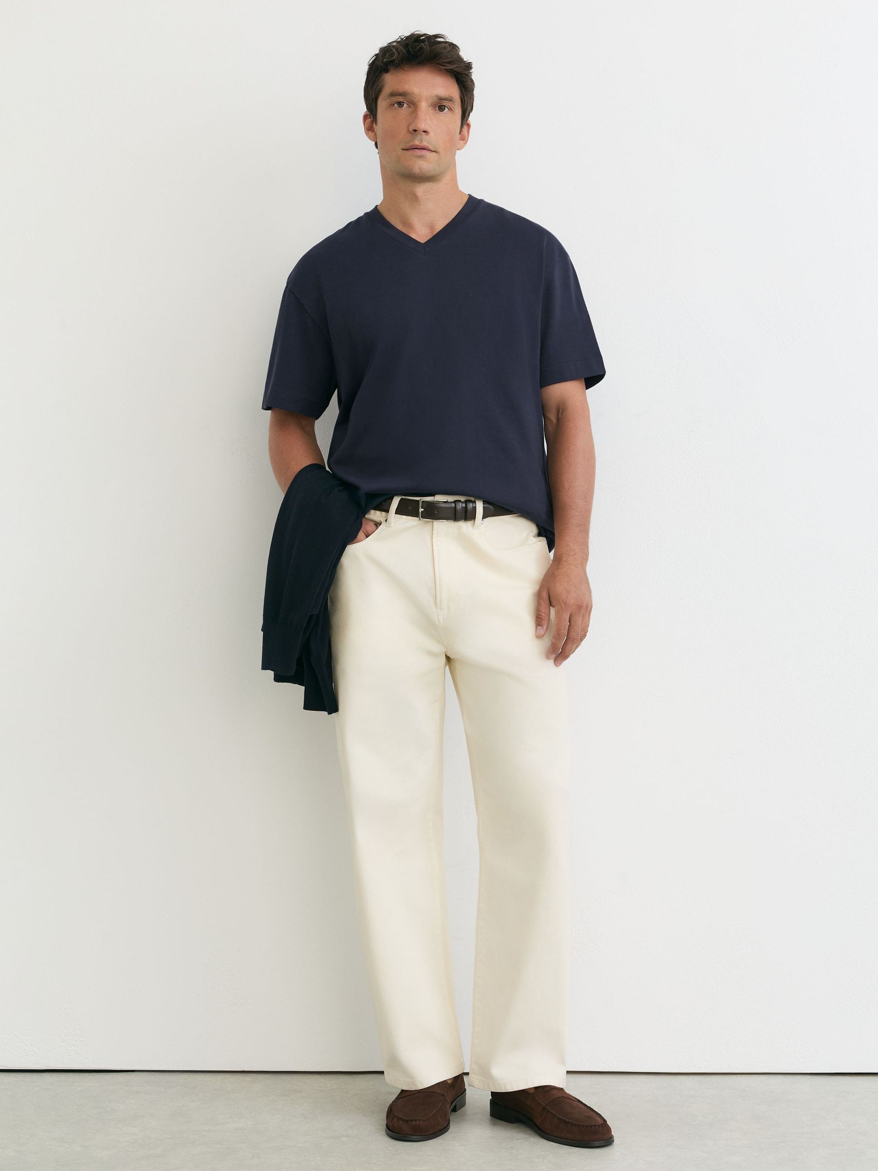 Cotton V-Neck Relaxed-Fit T-Shirt in Navy - Image 4 of 6