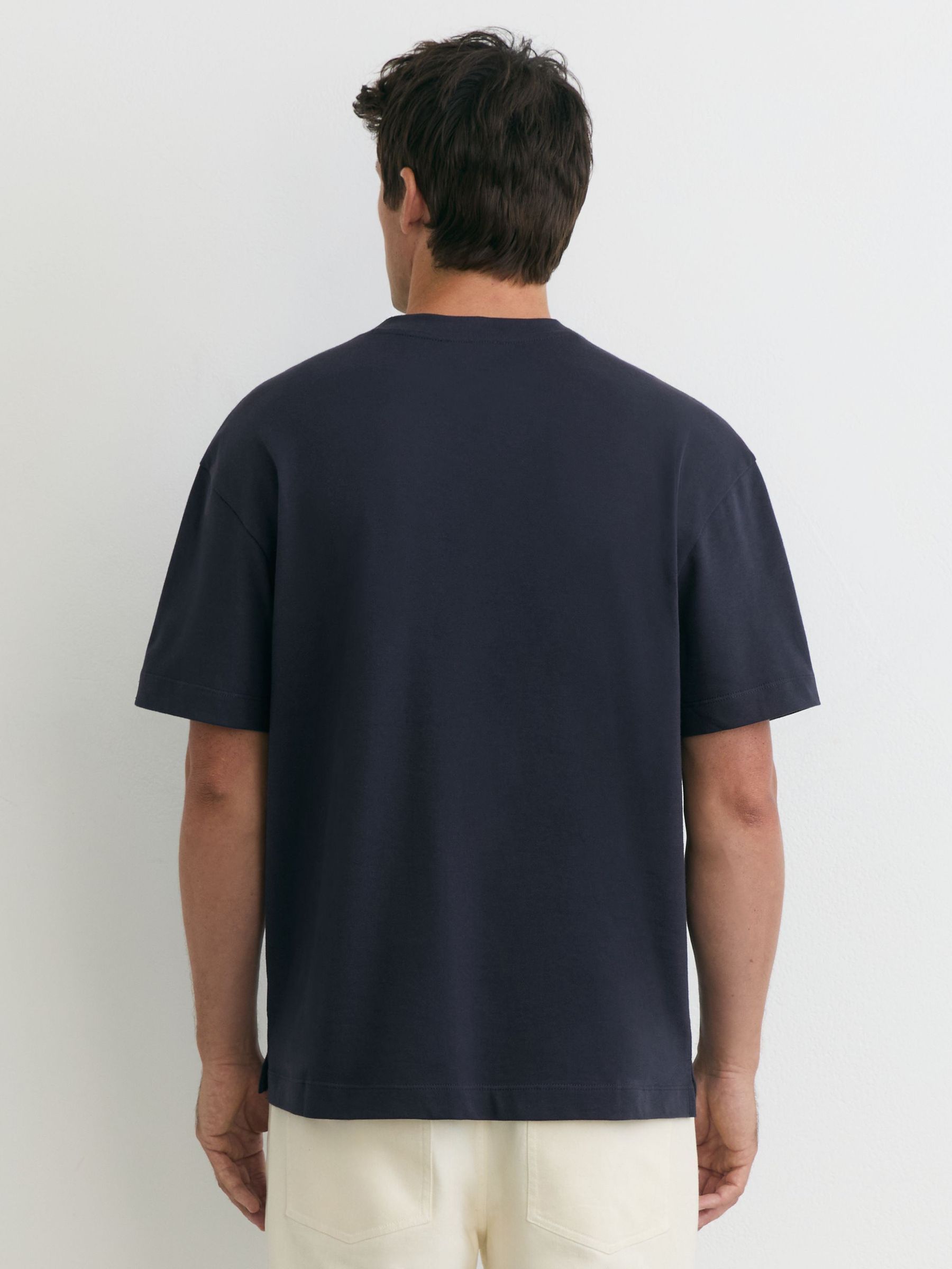 Cotton V-Neck Relaxed-Fit T-Shirt in Navy - Image 5 of 6