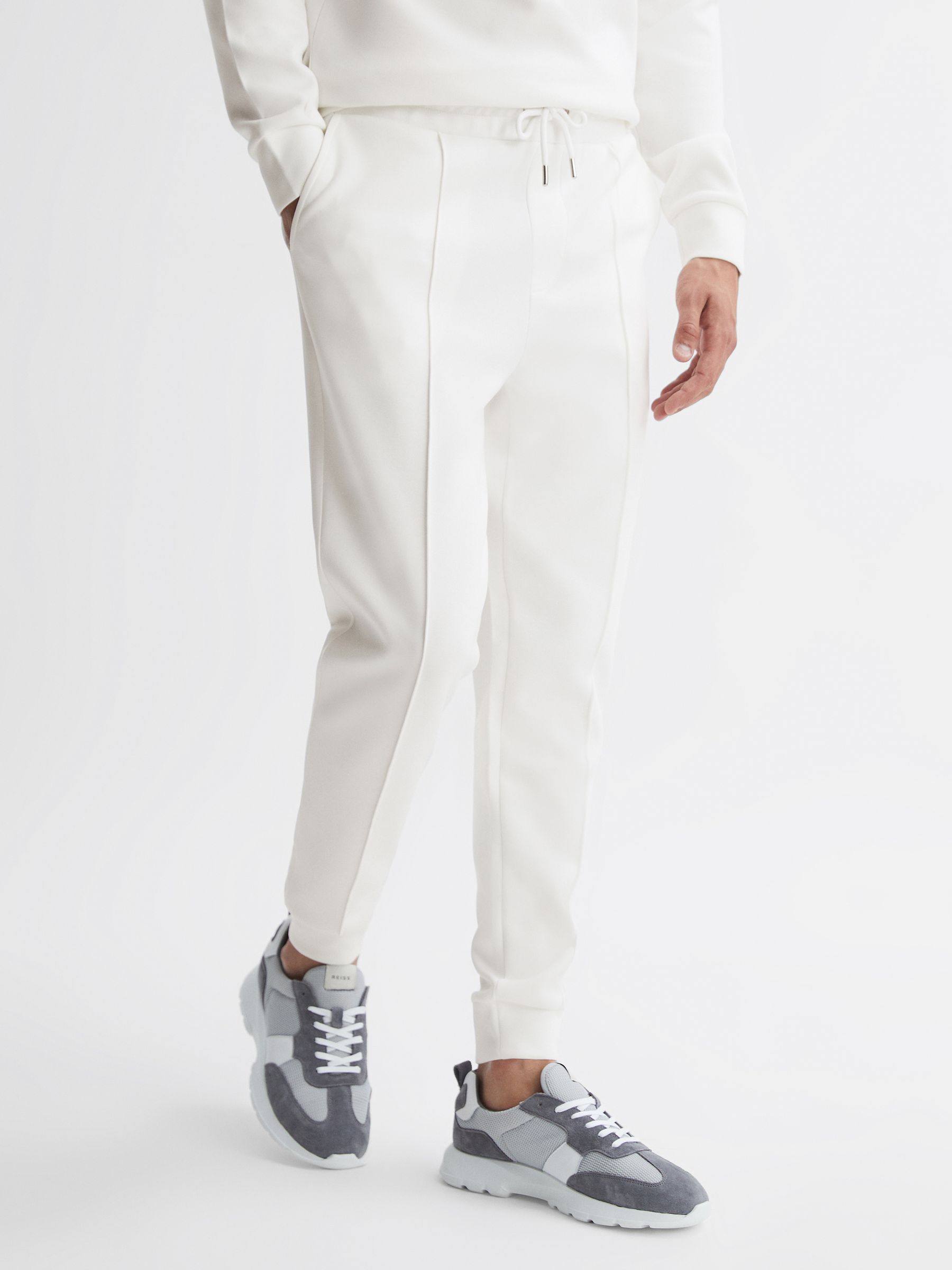 Plain Interlock Jersey Drawstring Joggers in White - Image 3 of 4