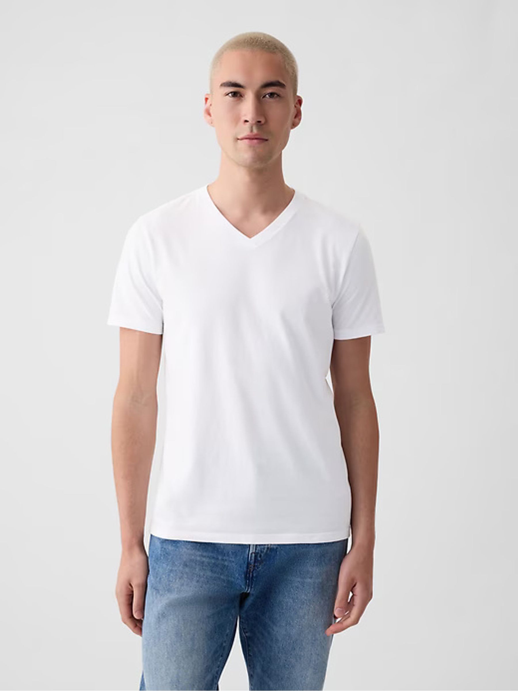 White V-Neck Classic 100% Cotton Short Sleeve T-Shirt - Image 2 of 5