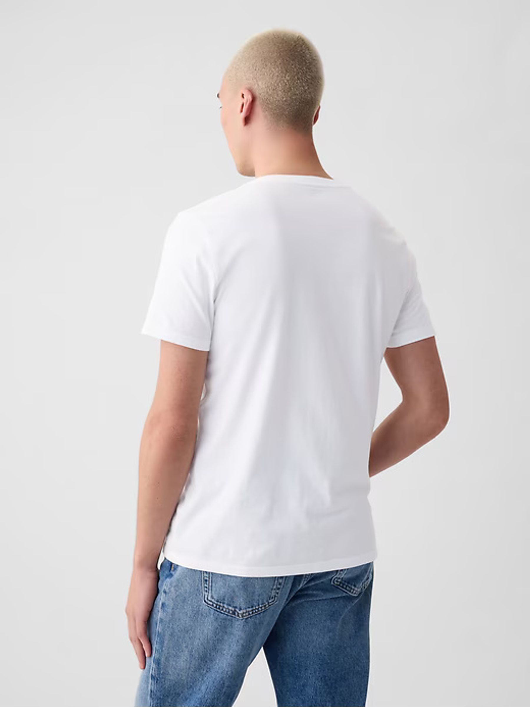 White V-Neck Classic 100% Cotton Short Sleeve T-Shirt - Image 3 of 5
