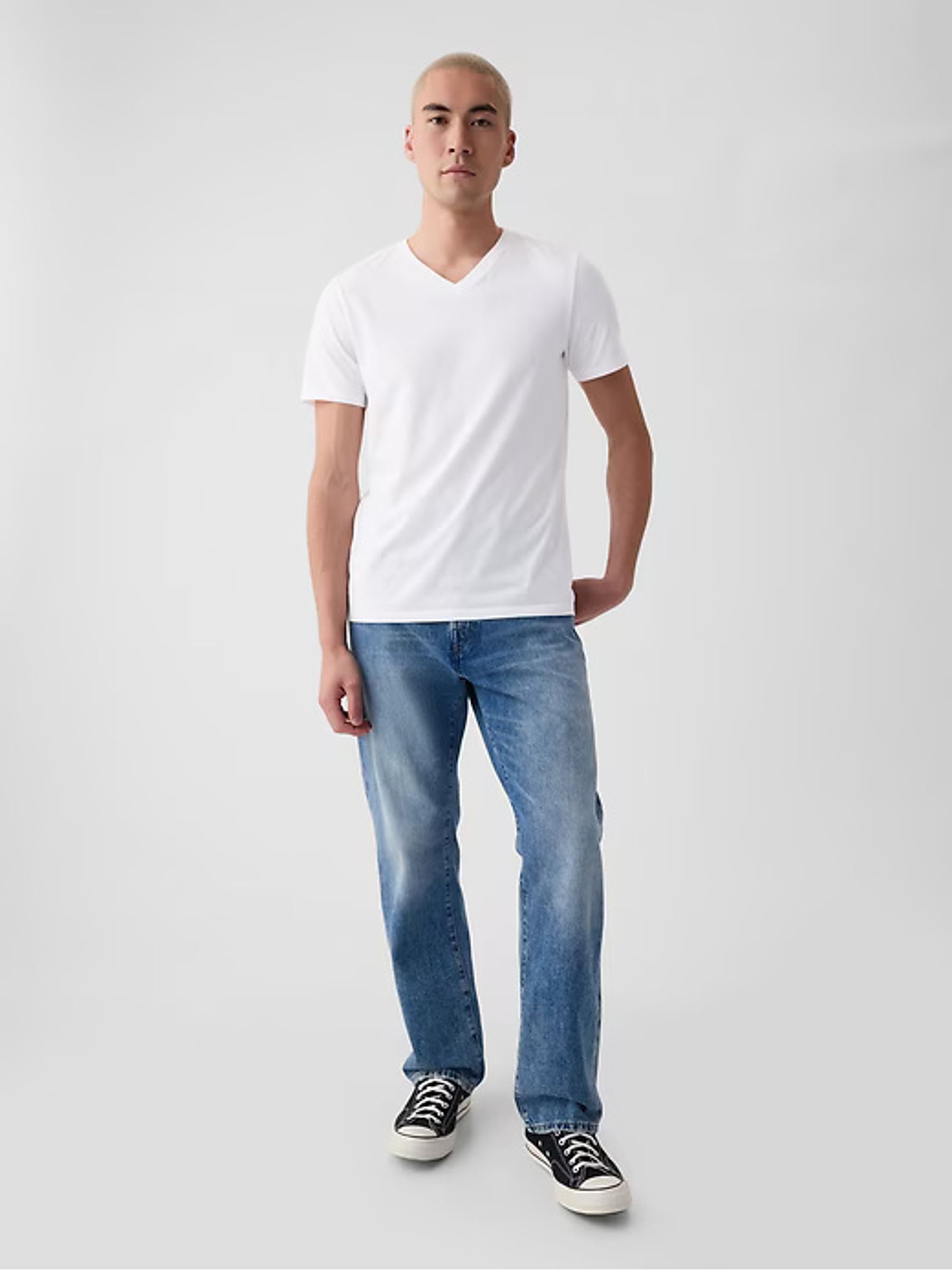 White V-Neck Classic 100% Cotton Short Sleeve T-Shirt - Image 4 of 5