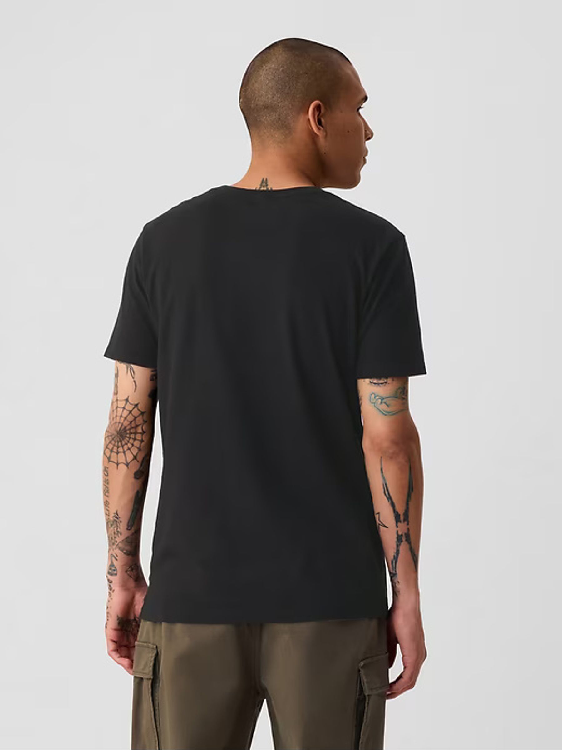 Black V-Neck Classic 100% Cotton Short Sleeve T-Shirt - Image 3 of 5