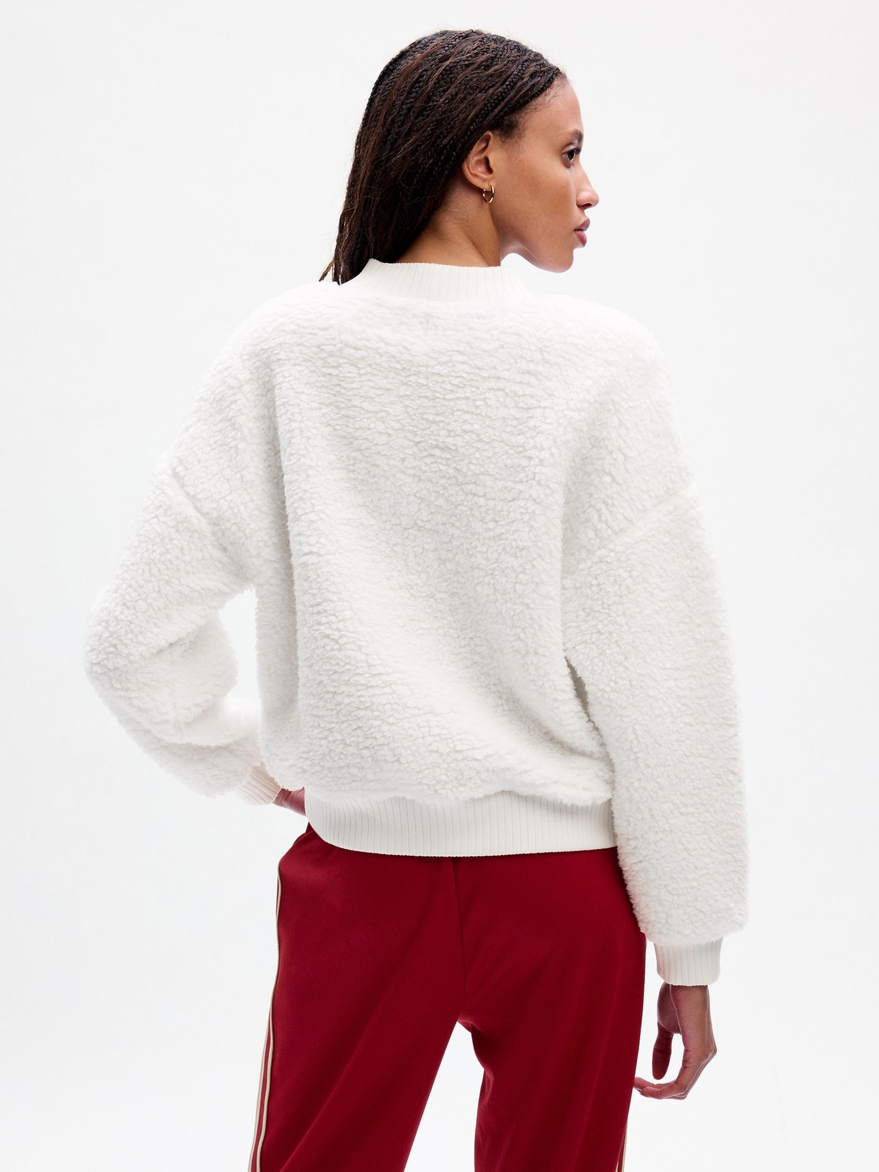 White Vintage Soft Mock Neck Long Sleeve Pullover Sweatshirt. - Image 2 of 4