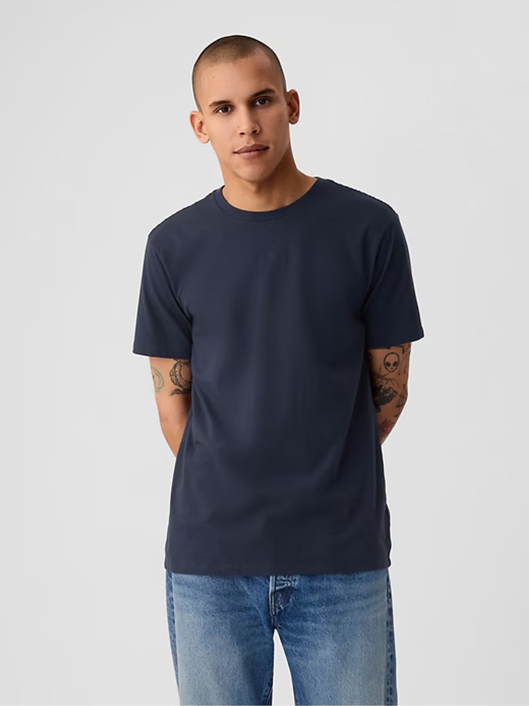 Blue Crew Neck Classic 100% Cotton Short Sleeve T-Shirt - Image 4 of 10