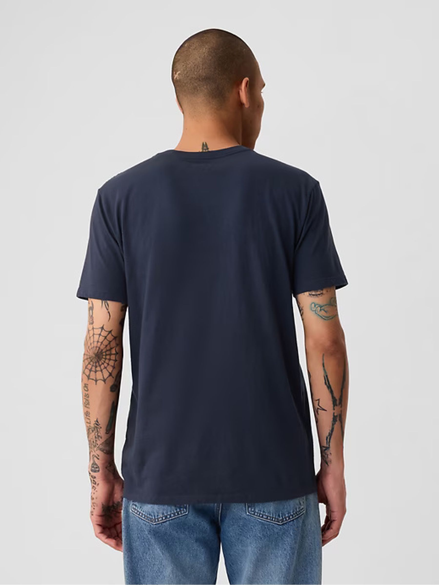 Blue Crew Neck Classic 100% Cotton Short Sleeve T-Shirt - Image 5 of 10