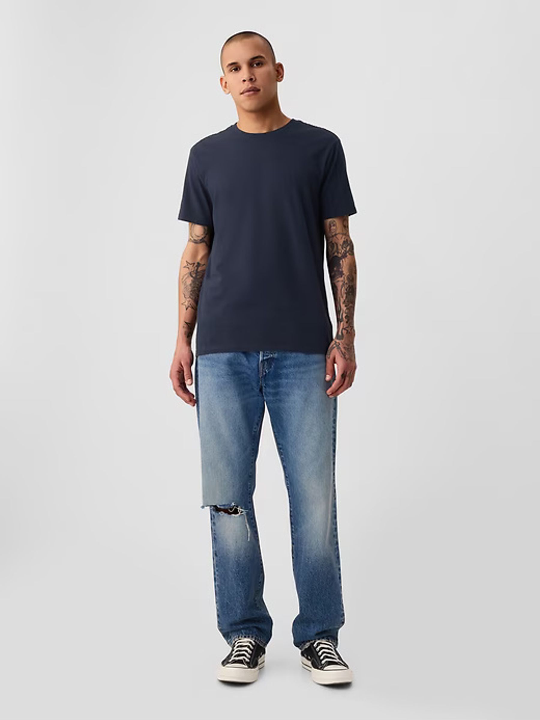 Blue Crew Neck Classic 100% Cotton Short Sleeve T-Shirt - Image 6 of 10