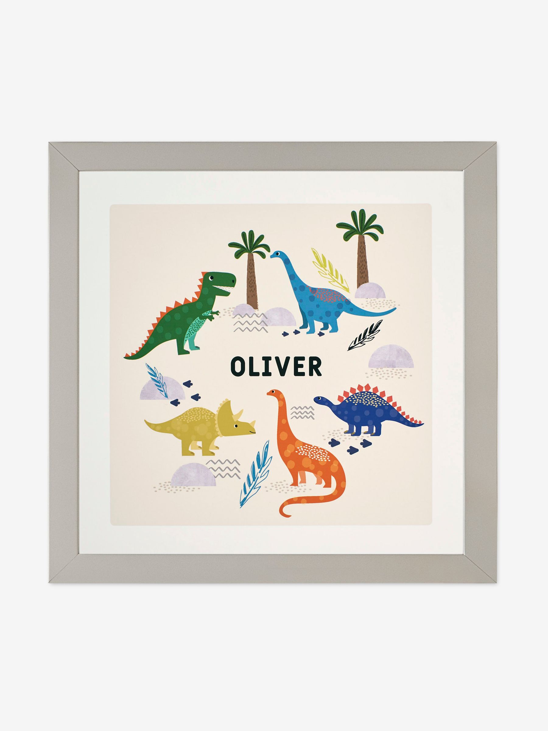 Grey Personalised & Framed Bright Dinosaur Print - Image 1 of 1
