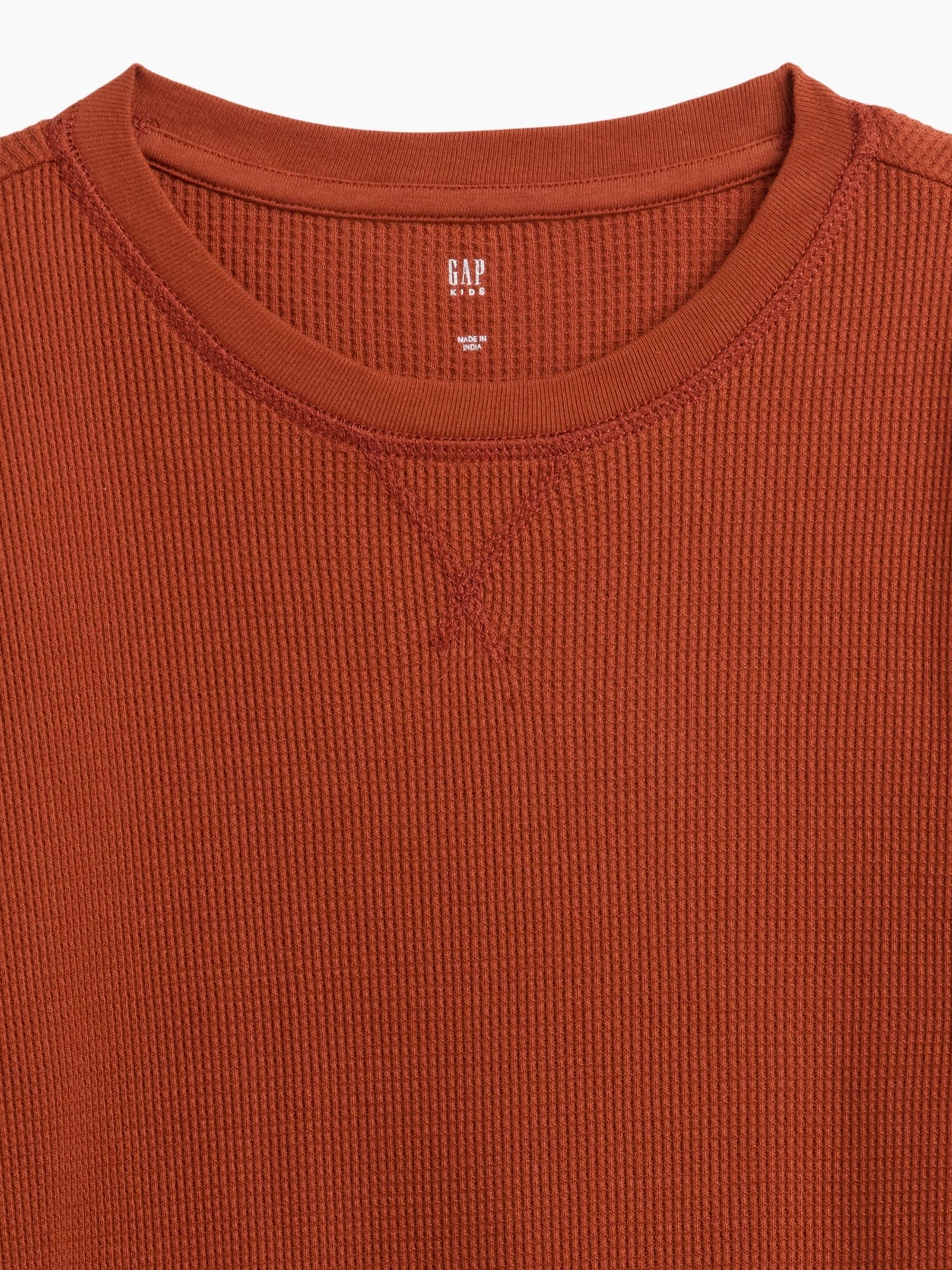 Burnt Orange Waffle-Knit Long Sleeve T-Shirt - Image 3 of 3
