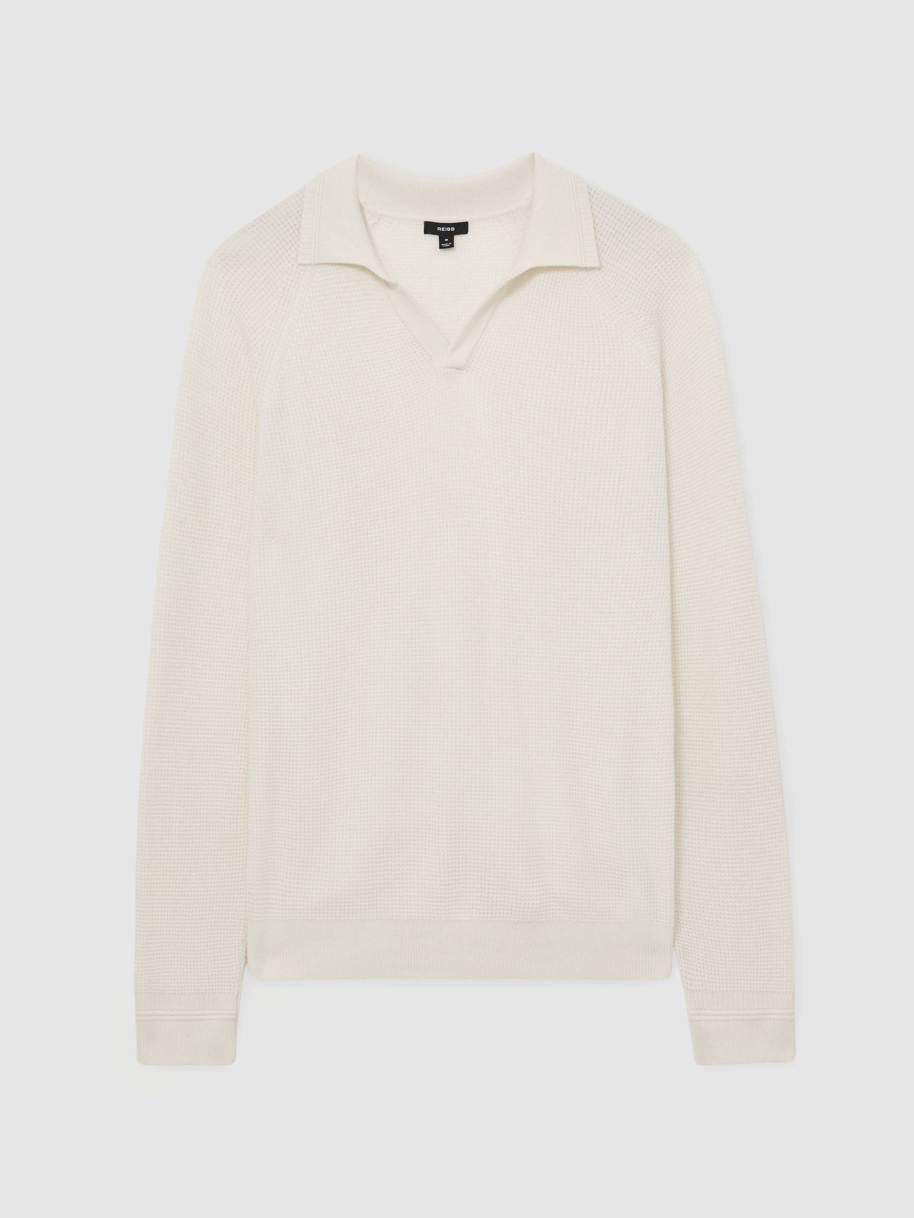 Textured-Knit Open-Collar Jumper with Wool in White - Image 2 of 6 Textured-Knit Open-Collar Jumper with Wool in White - Image 2 of 6