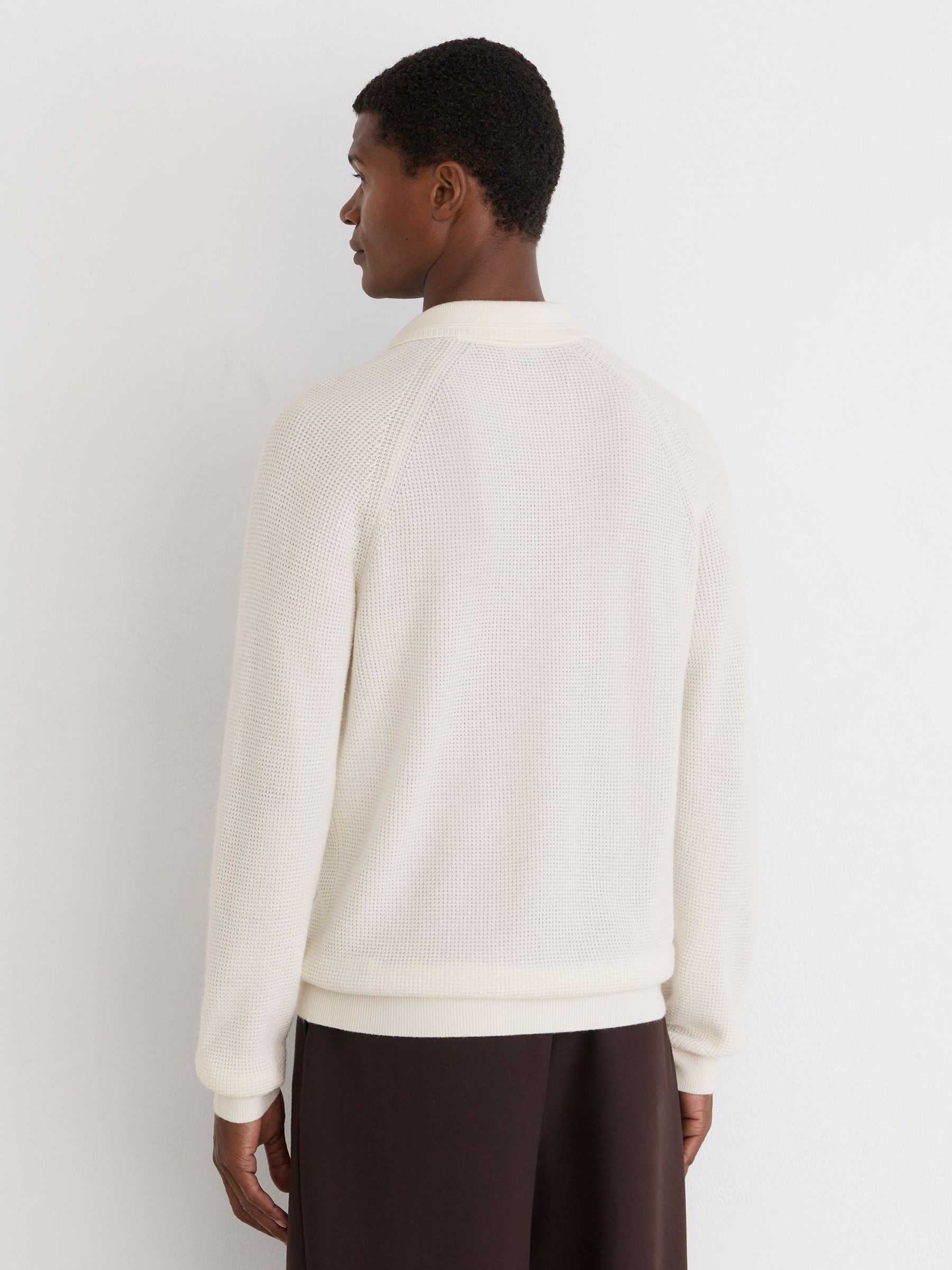 Textured-Knit Open-Collar Jumper with Wool in White - Image 5 of 6