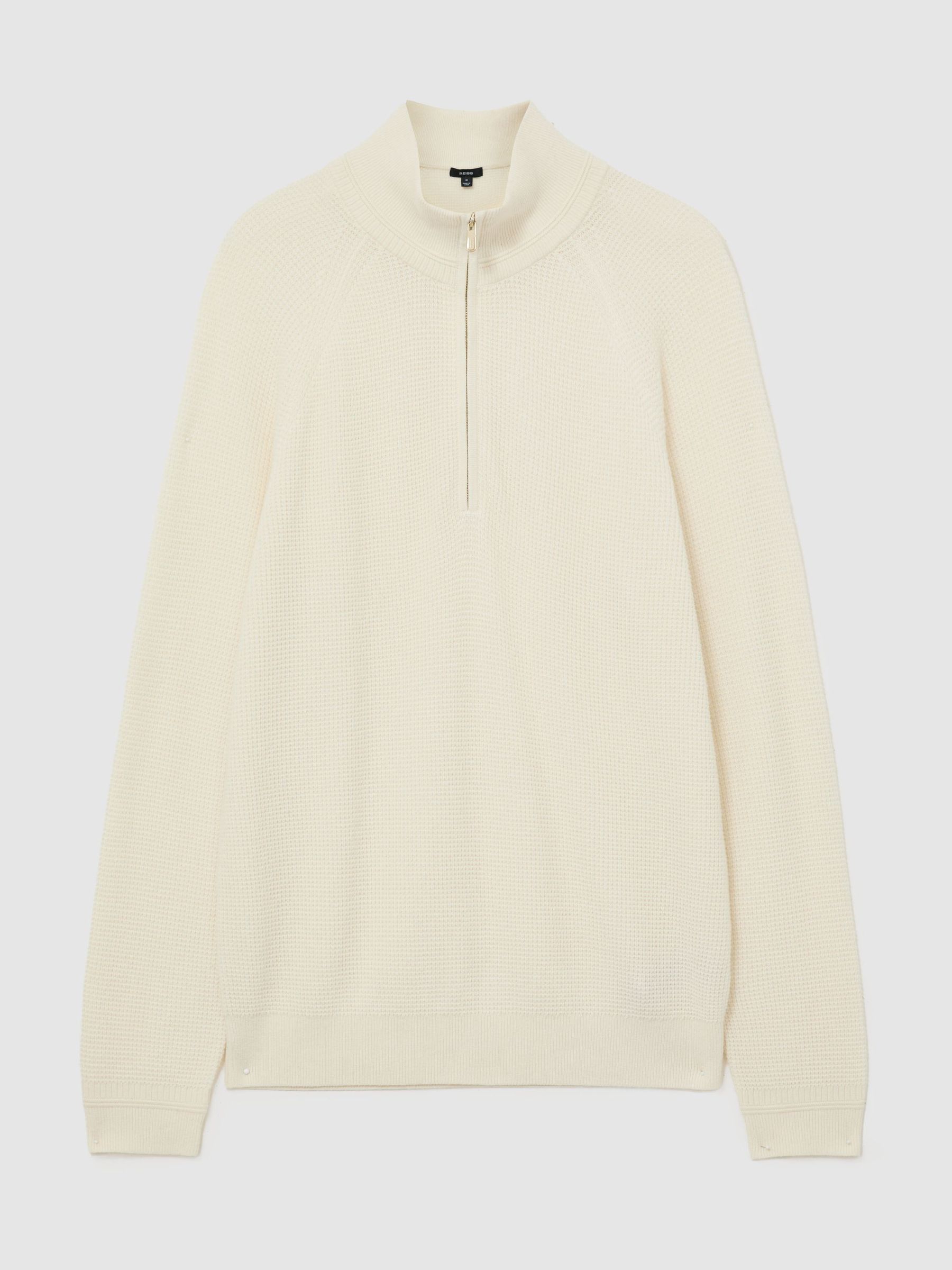 Textured-Knit Funnel-Neck Half-Zip Jumper with Wool in White - Image 2 of 6