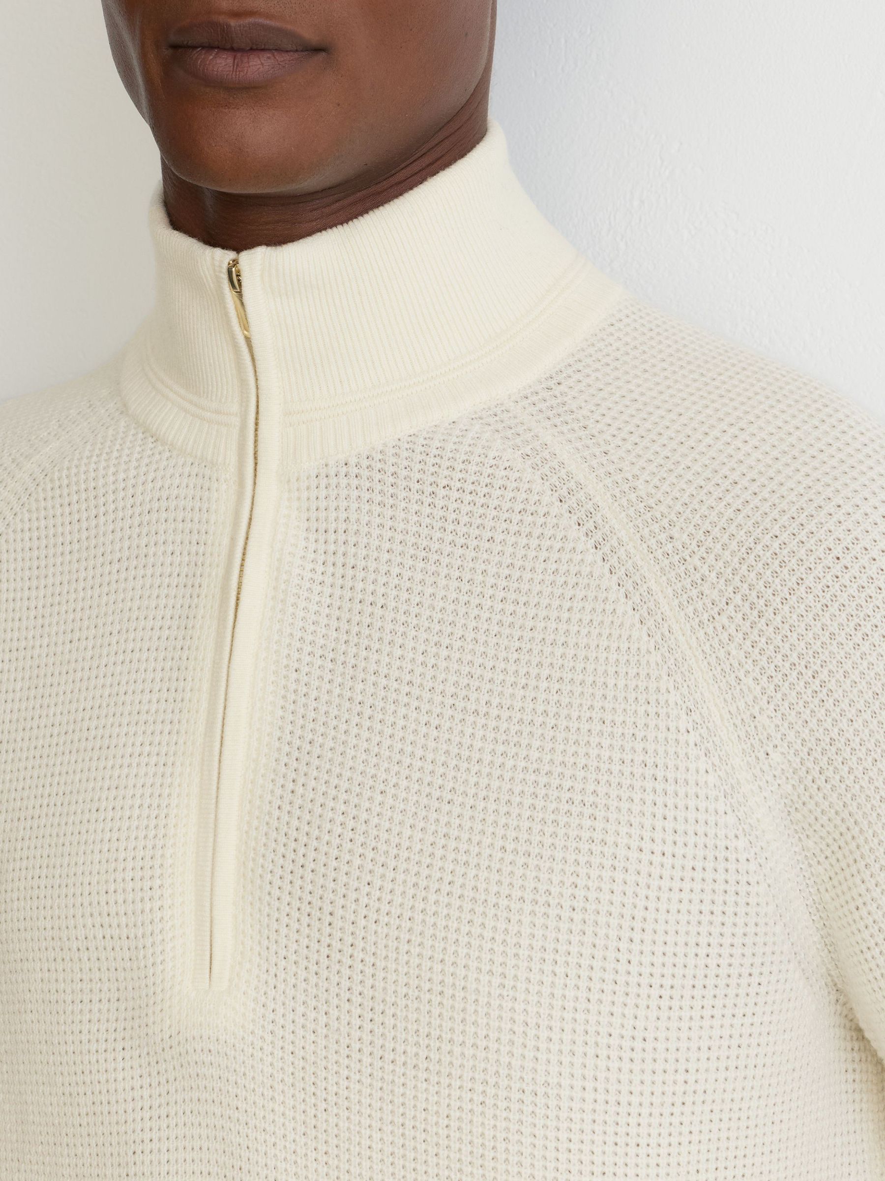 Textured-Knit Funnel-Neck Half-Zip Jumper with Wool in White - Image 4 of 6