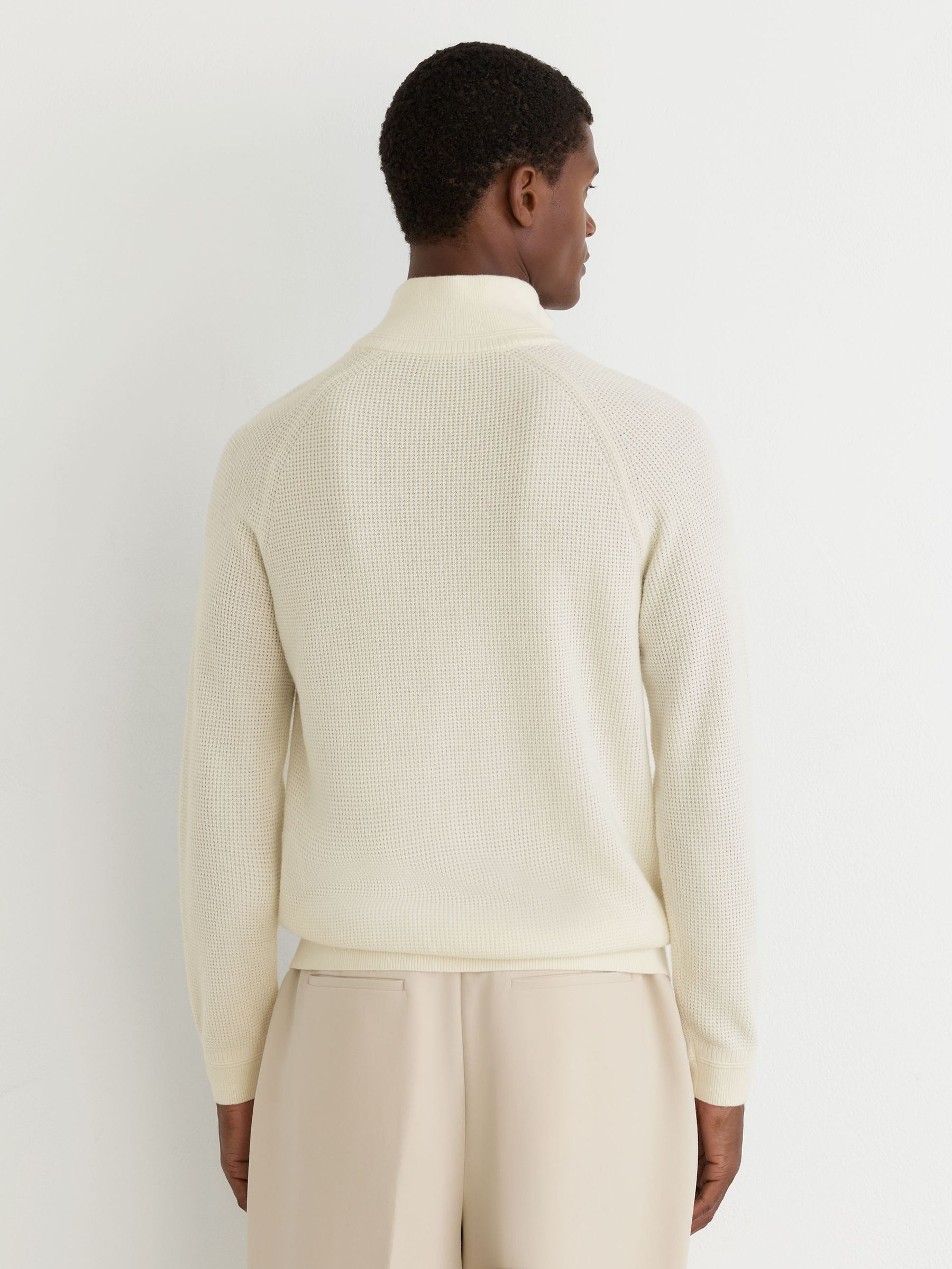Textured-Knit Funnel-Neck Half-Zip Jumper with Wool in White - Image 5 of 6