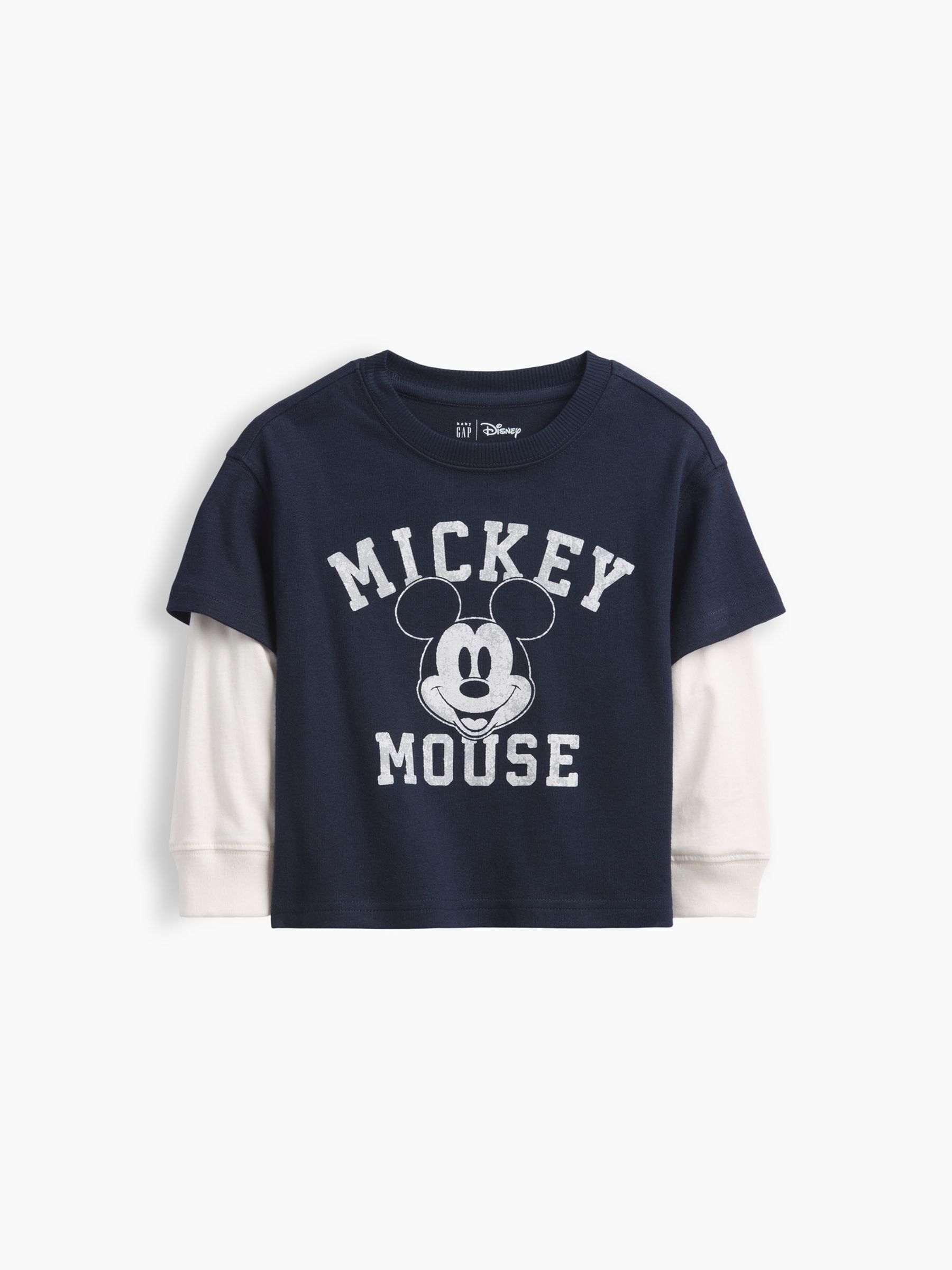 Navy/White Mickey Mouse Disney Double-Layer Long Sleeve T-Shirt - Image 1 of 2