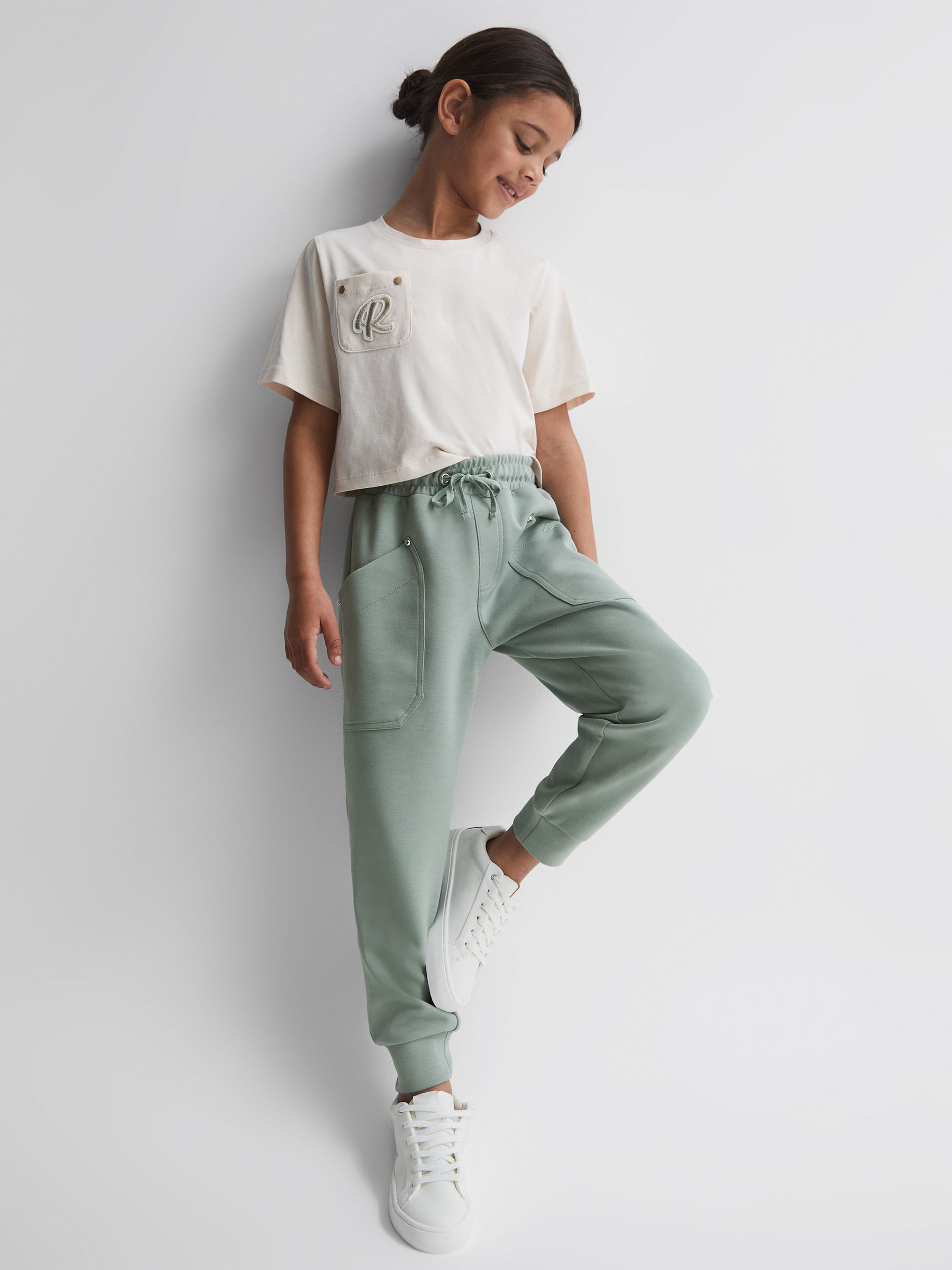 Junior Jersey Drawstring Joggers in Sage - Image 1 of 6