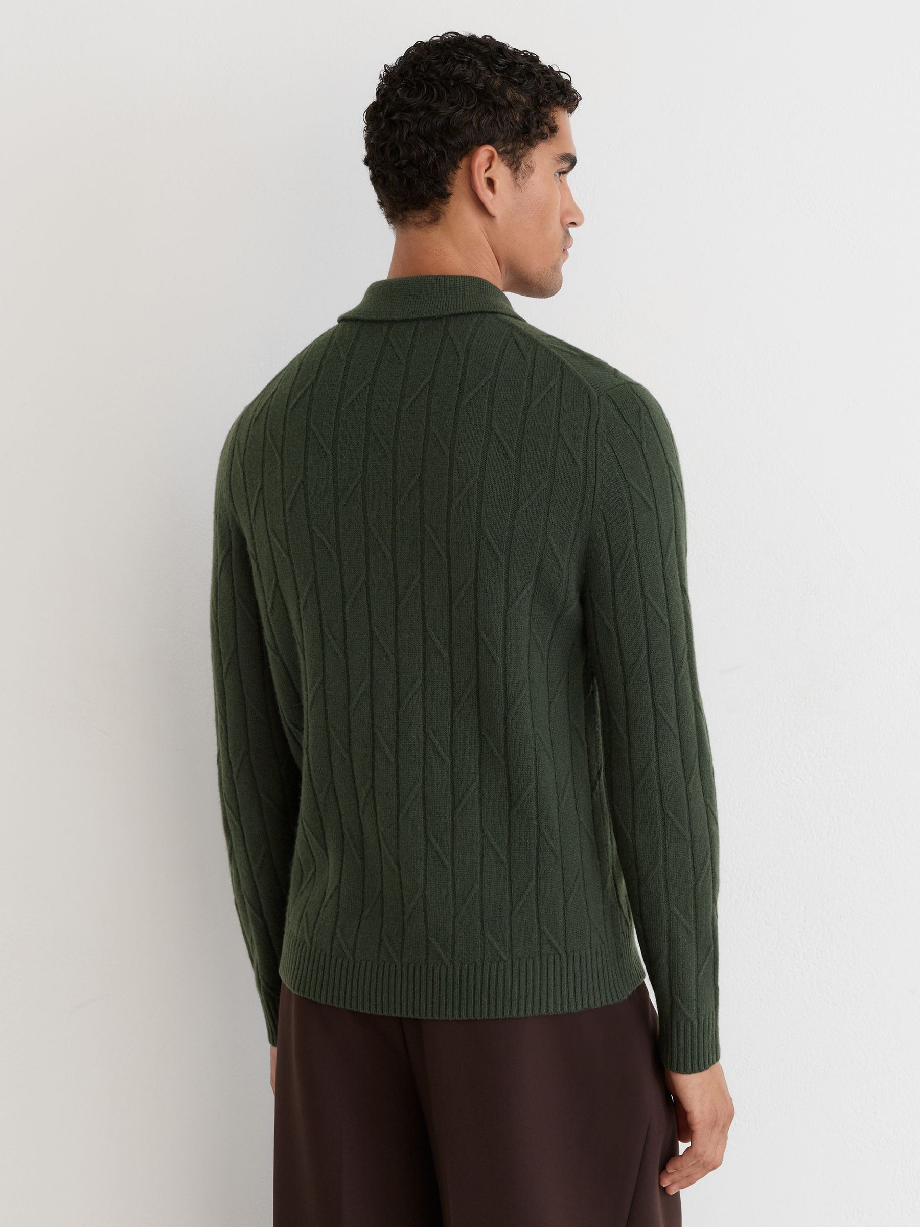 Wool Stitch-Detail Half-Zip Polo Jumper in Forest Green - Image 4 of 7
