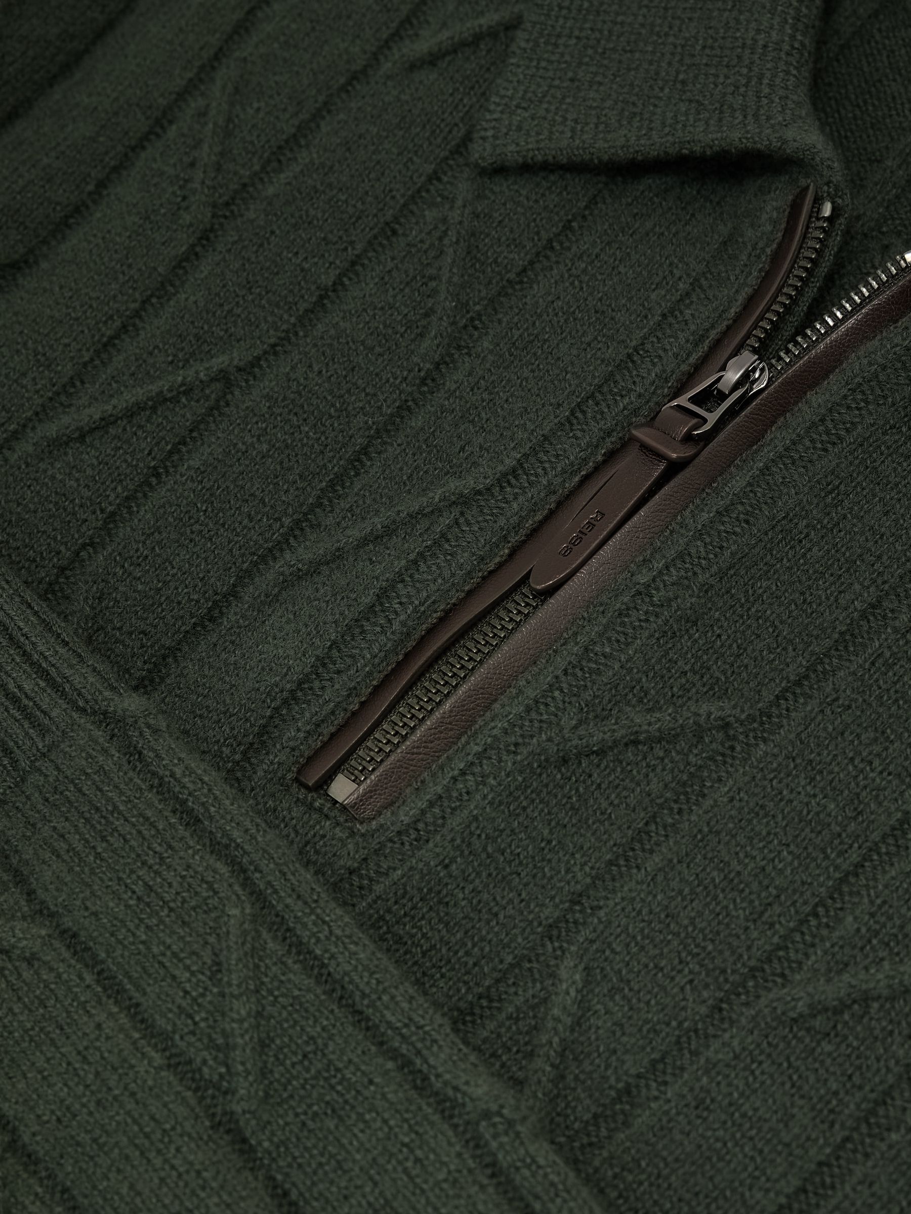 Wool Stitch-Detail Half-Zip Polo Jumper in Forest Green - Image 7 of 7