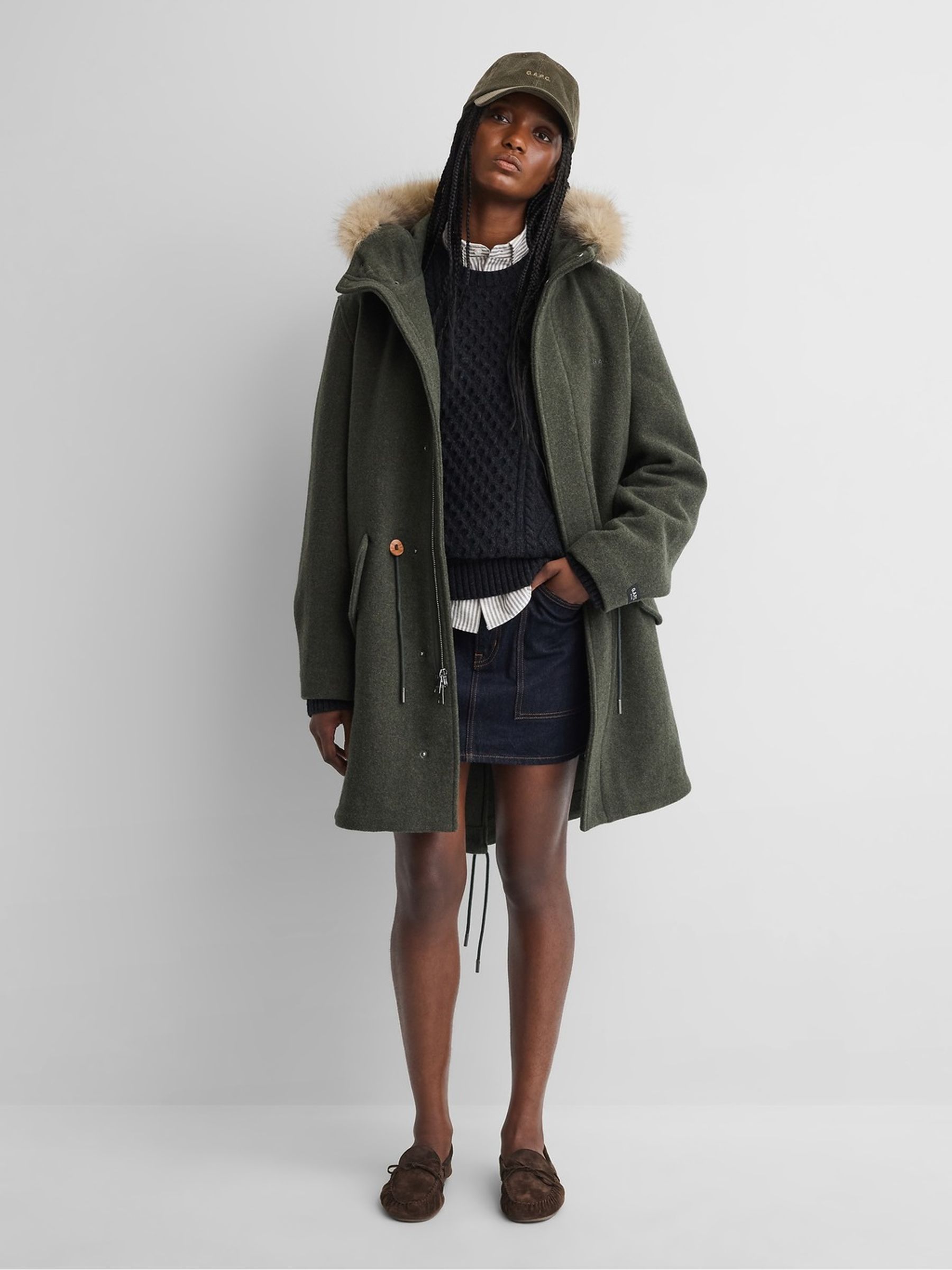 Gap x A.P.C. Green Oversized Wool-Blend Parka Jacket - Image 4 of 7