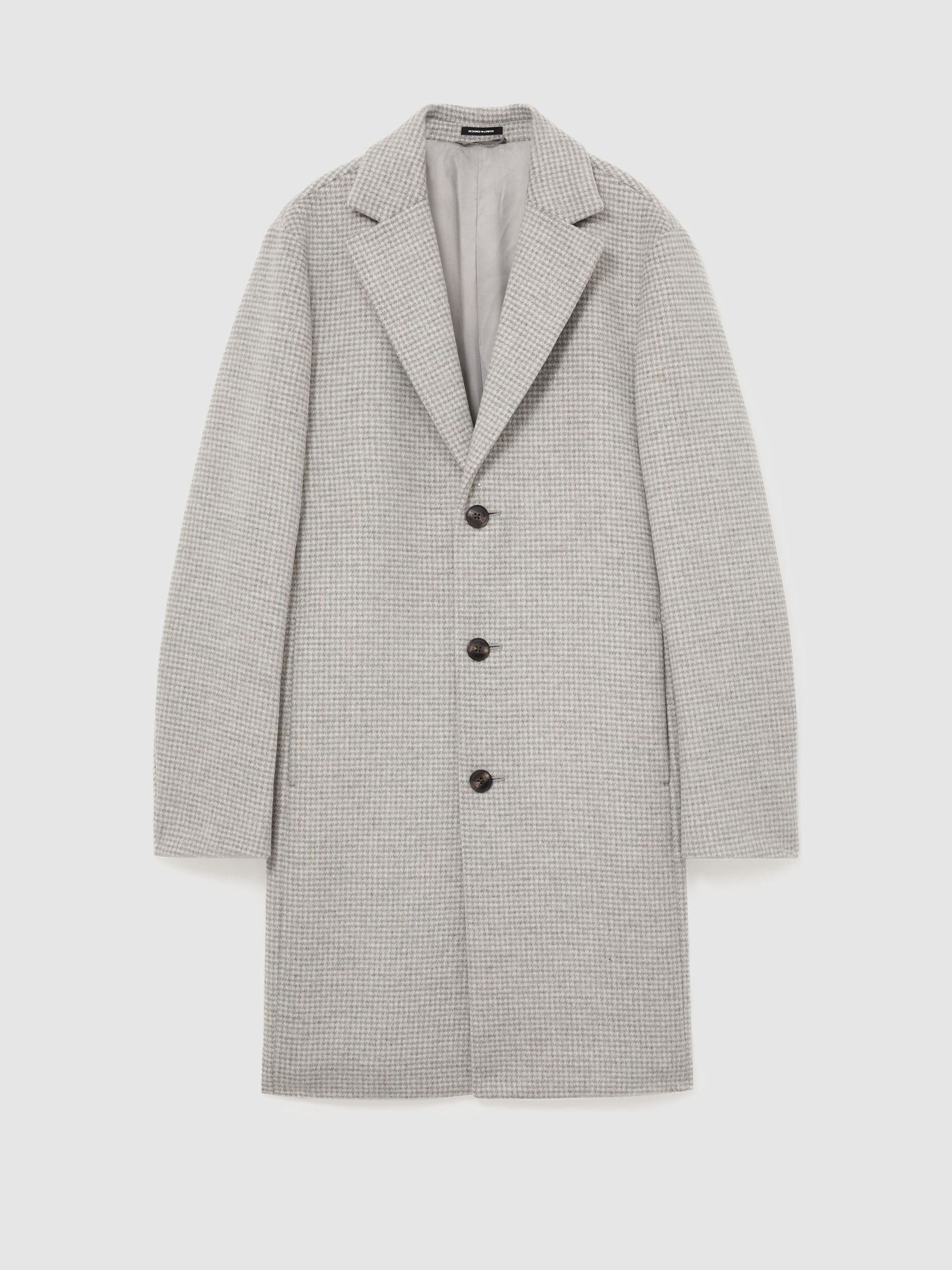 Wool-Blend Puppytooth Single-Breasted Overcoat in Soft Grey - Image 2 of 9 Wool-Blend Puppytooth Single-Breasted Overcoat in Soft Grey - Image 2 of 9