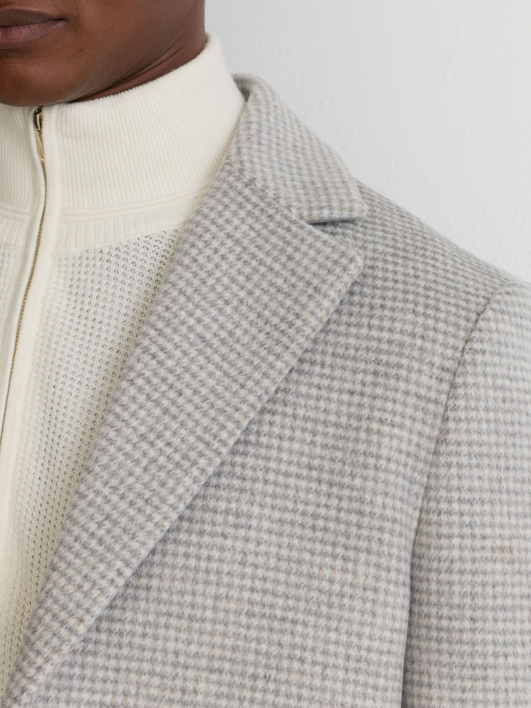 Wool-Blend Puppytooth Single-Breasted Overcoat in Soft Grey - Image 6 of 9